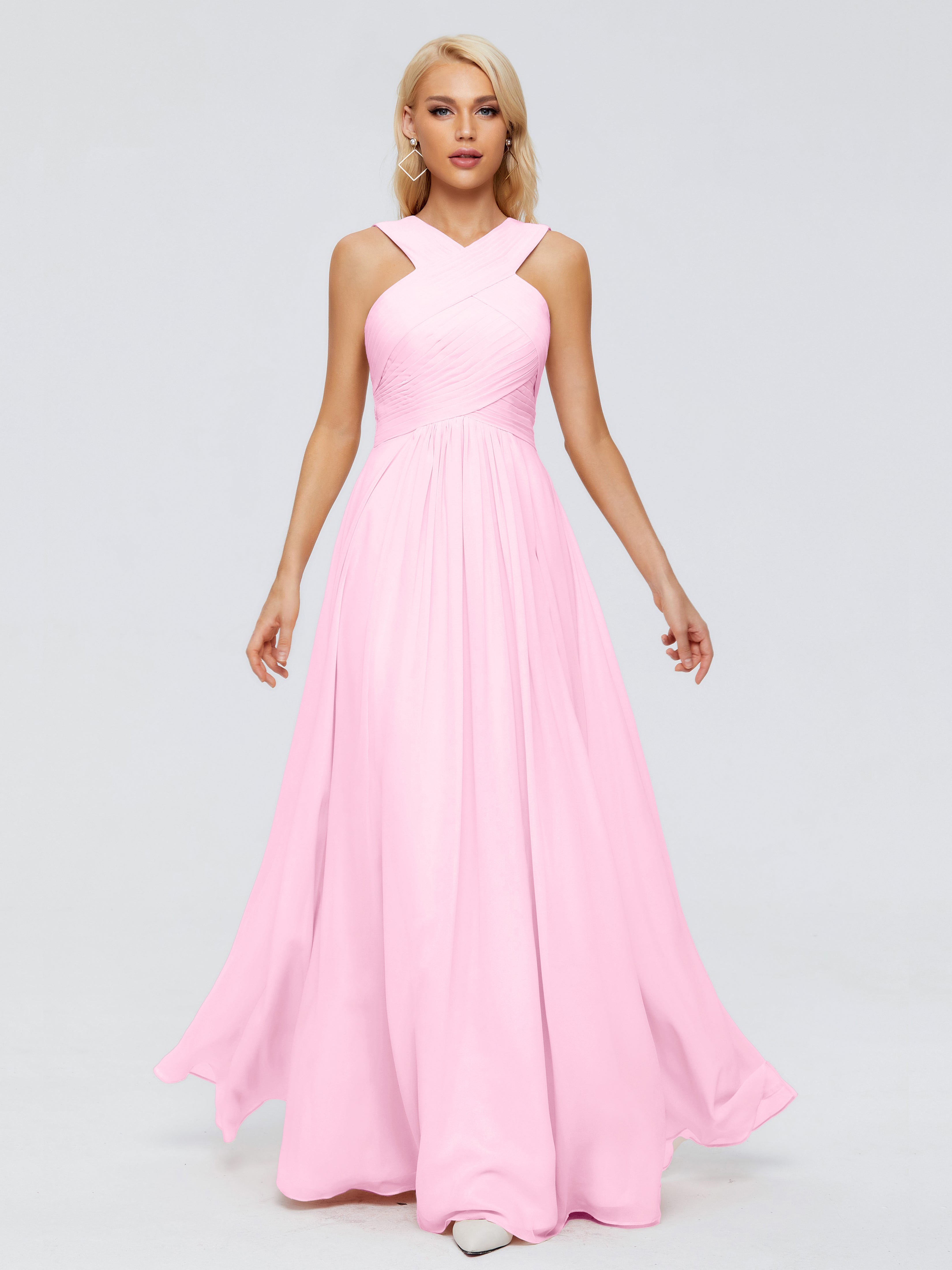 Robe Demoiselle D Honneur Rose Bonbon Trapèze Bretelle Mousseline Robes Demoiselle D'Honneur