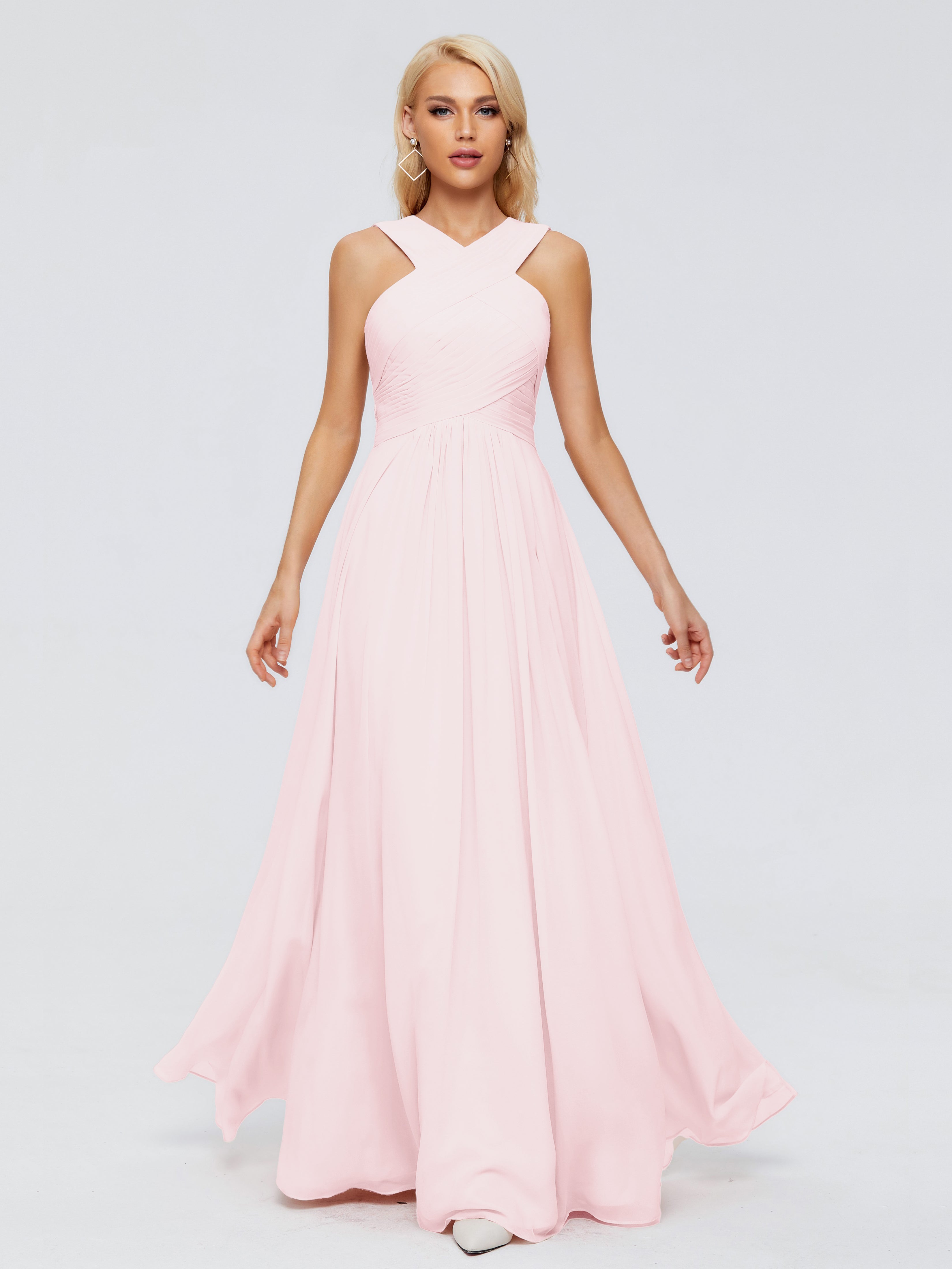 Demoiselle D Honneur Robe Rose Pale Trapèze Bretelle Mousseline Robes Demoiselle D'Honneur