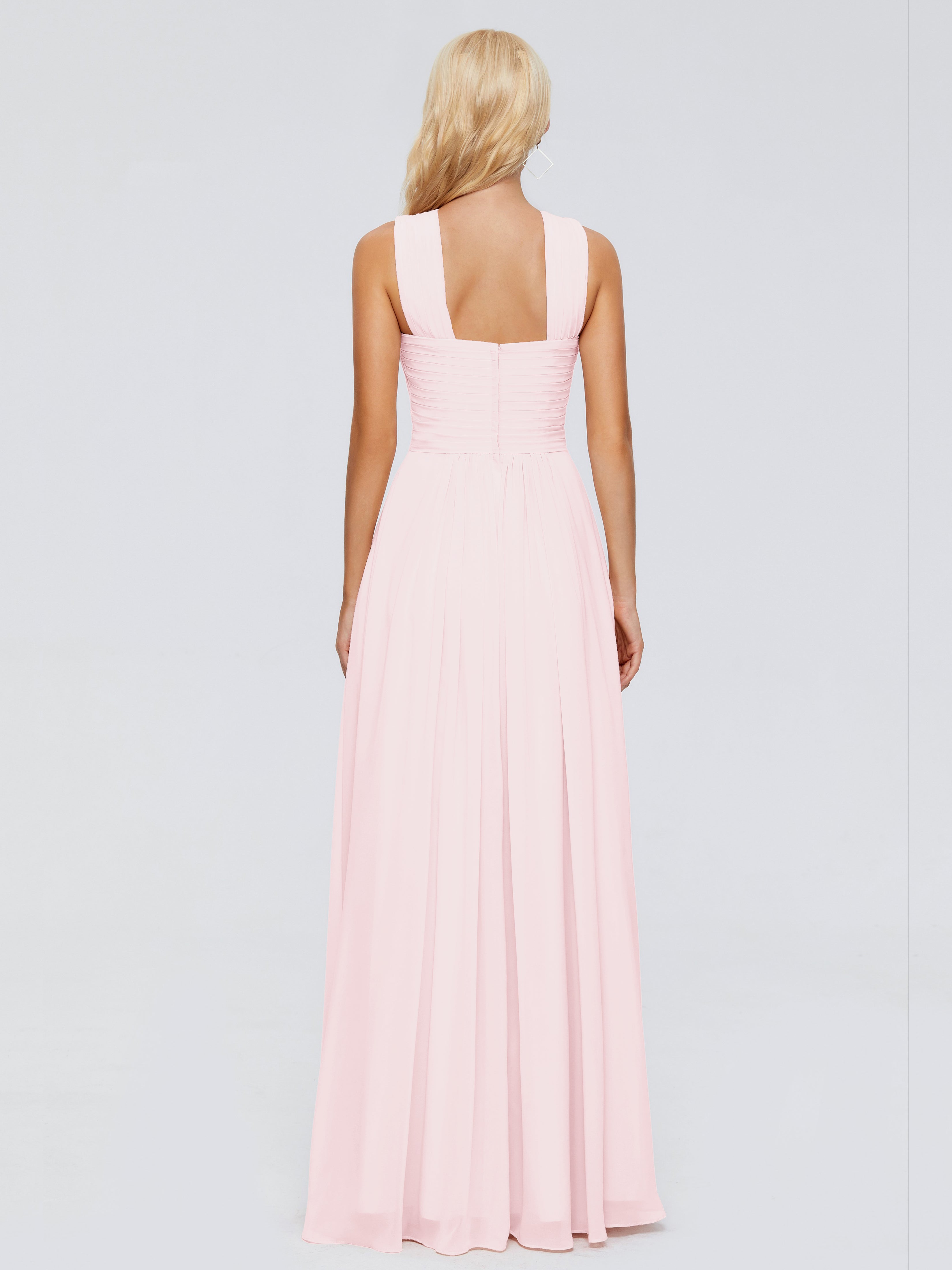 Demoiselle D Honneur Robe Rose Pale Trapèze Bretelle Mousseline Robes Demoiselle D'Honneur