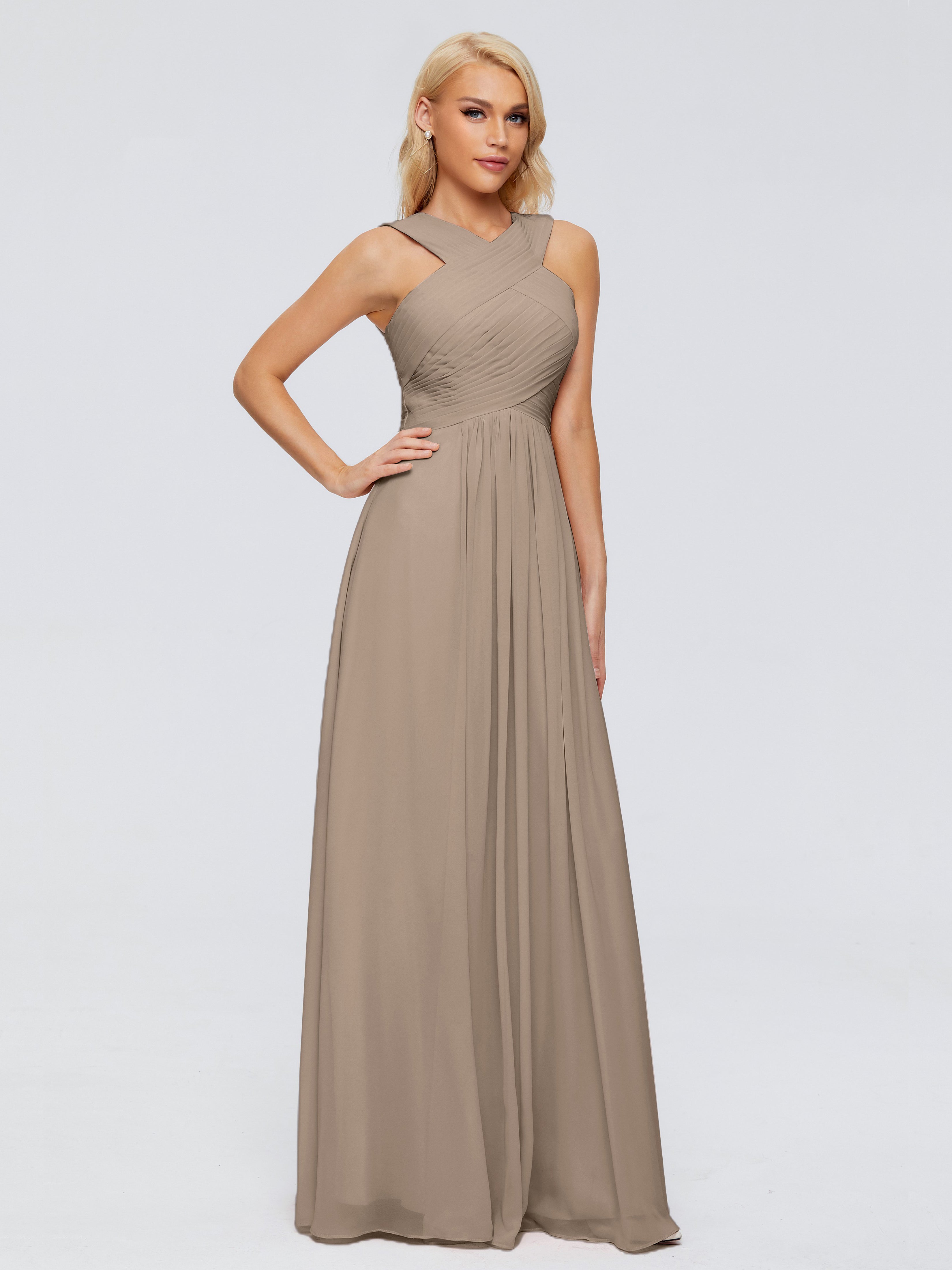 Robe Taupe Demoiselle D Honneur Trapèze Bretelle Mousseline Robes Demoiselle D'Honneur