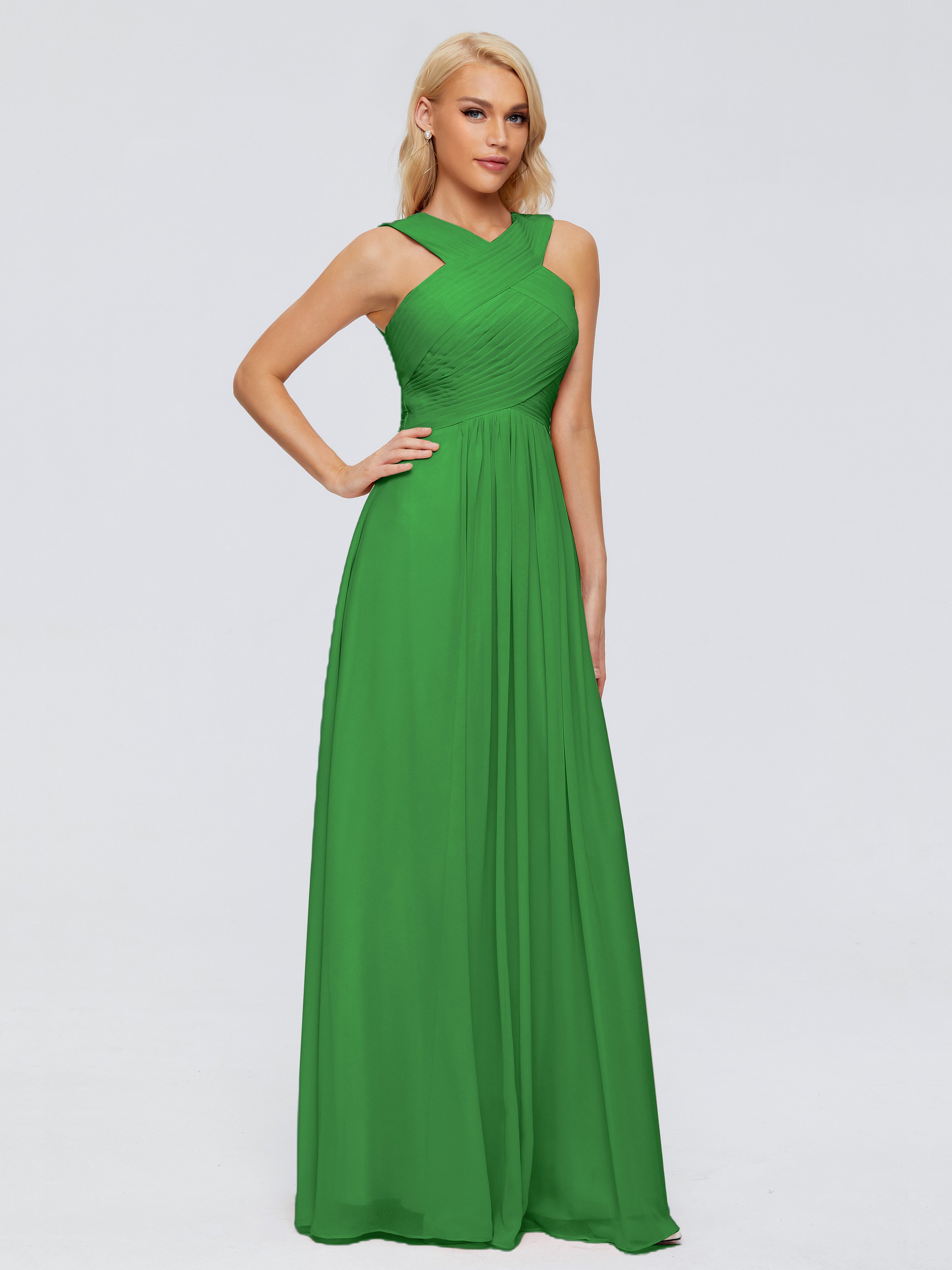 Robe De Demoiselle D Honneur Verte Trapèze Bretelle Mousseline Robes Demoiselle D'Honneur