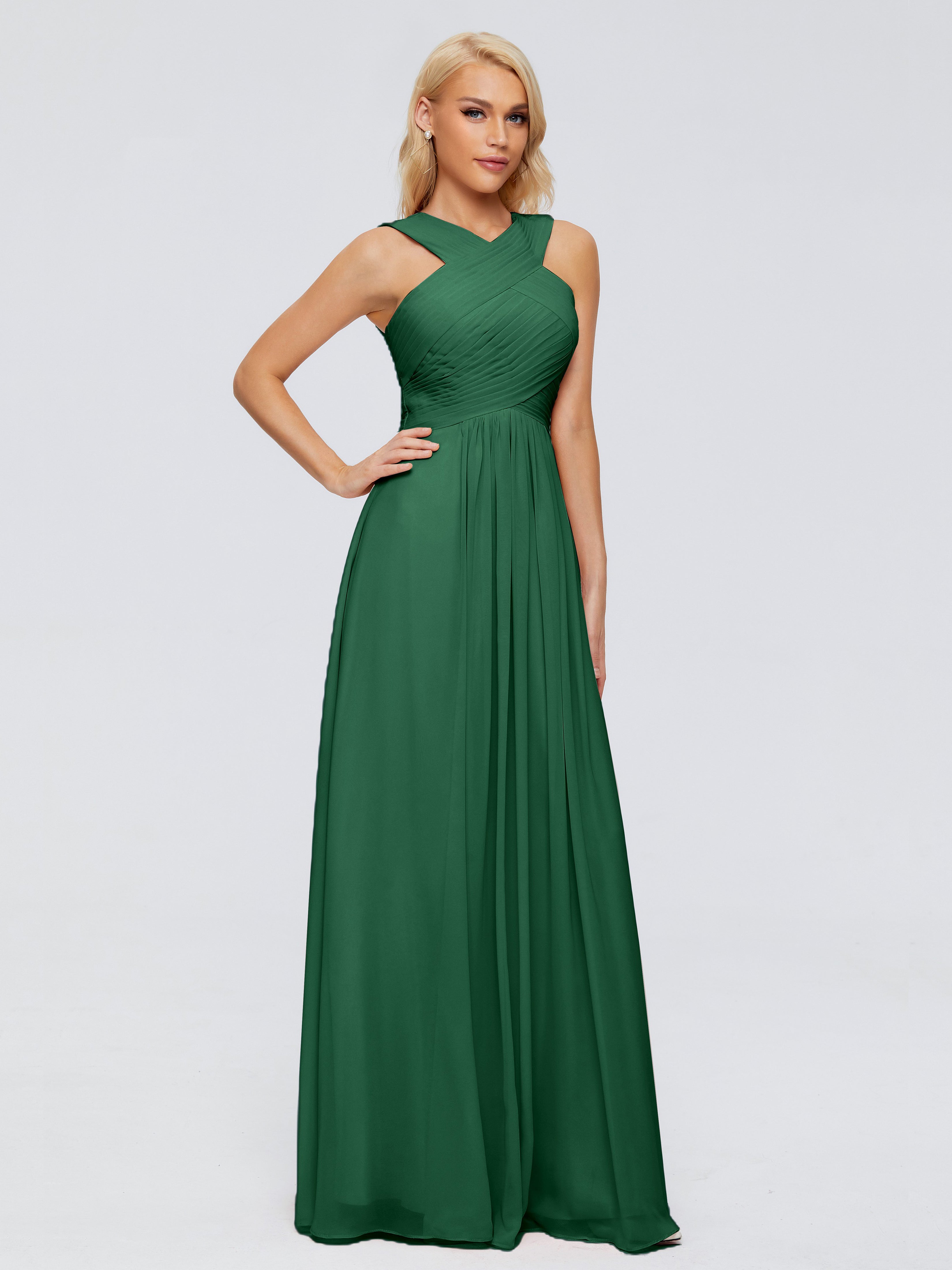 Robes De Demoiselle D'Honneur Vert Foncé Trapèze Bretelle Mousseline Robes Demoiselle D'Honneur