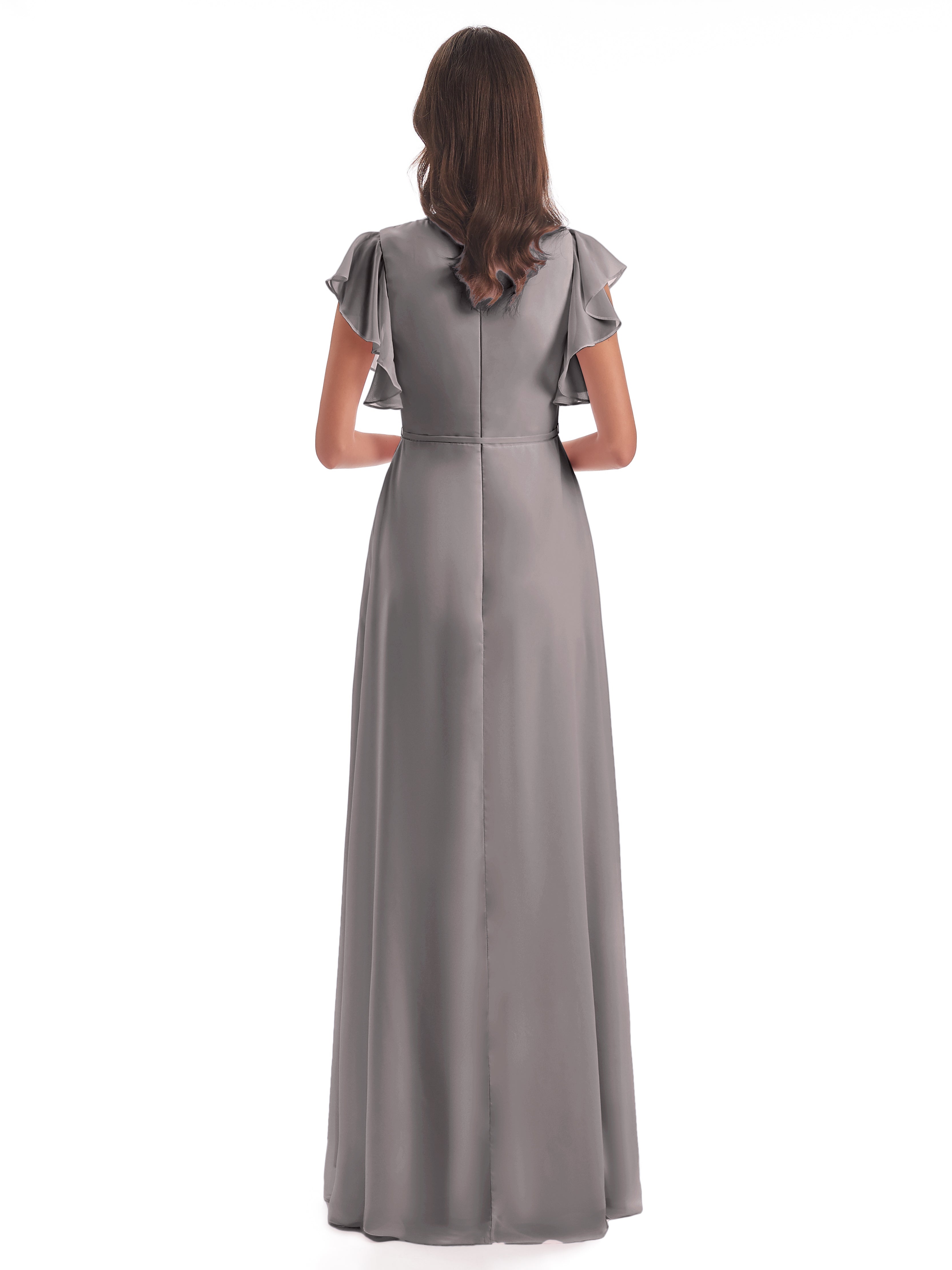 Robe Demoiselle D Honneur Argentée Fendue Devant Col V Robes Demoiselle D'Honneur