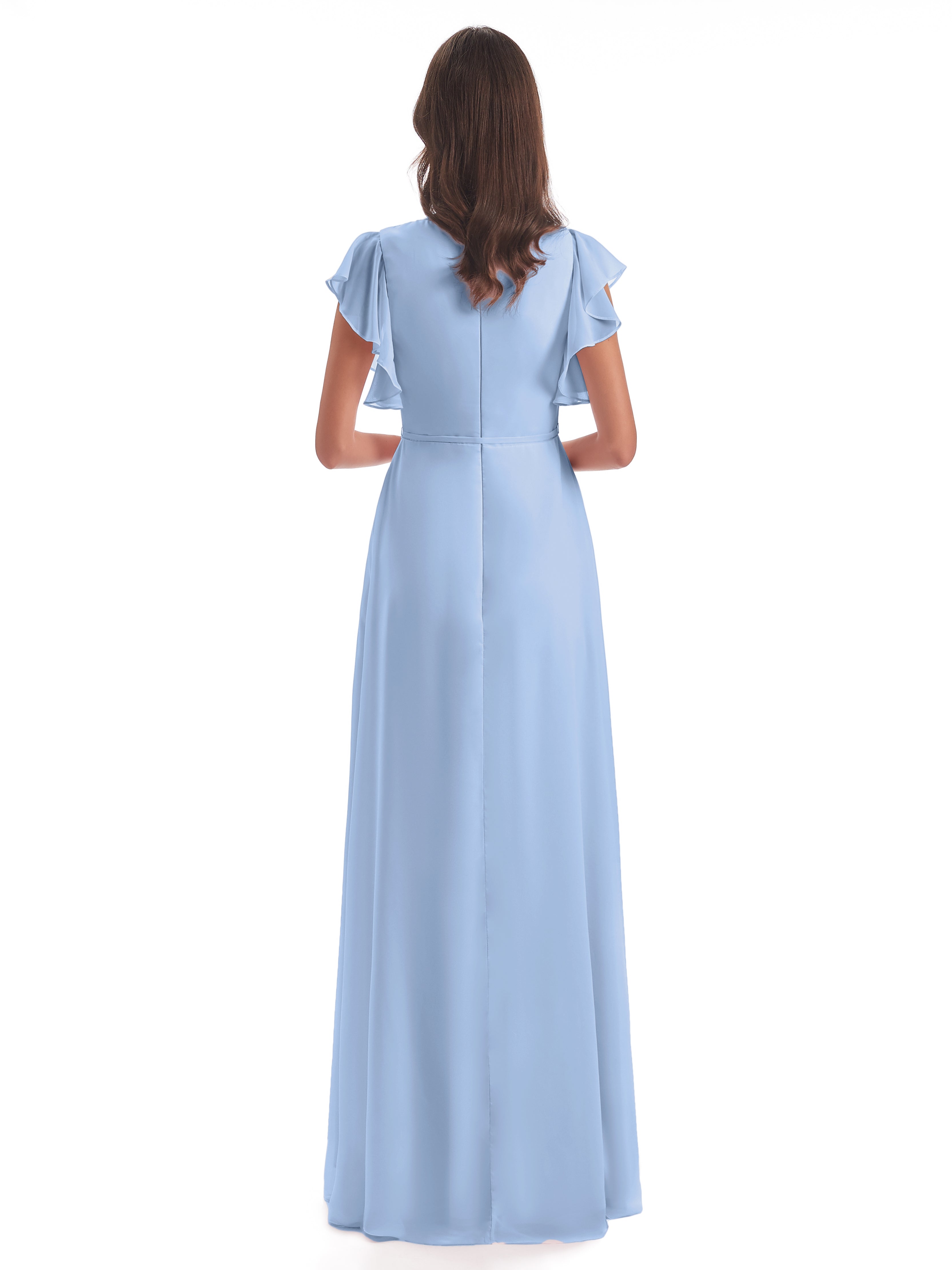 Robe Bleu Ciel Demoiselle D Honneur Fendue Devant Col V Robes Demoiselle D'Honneur