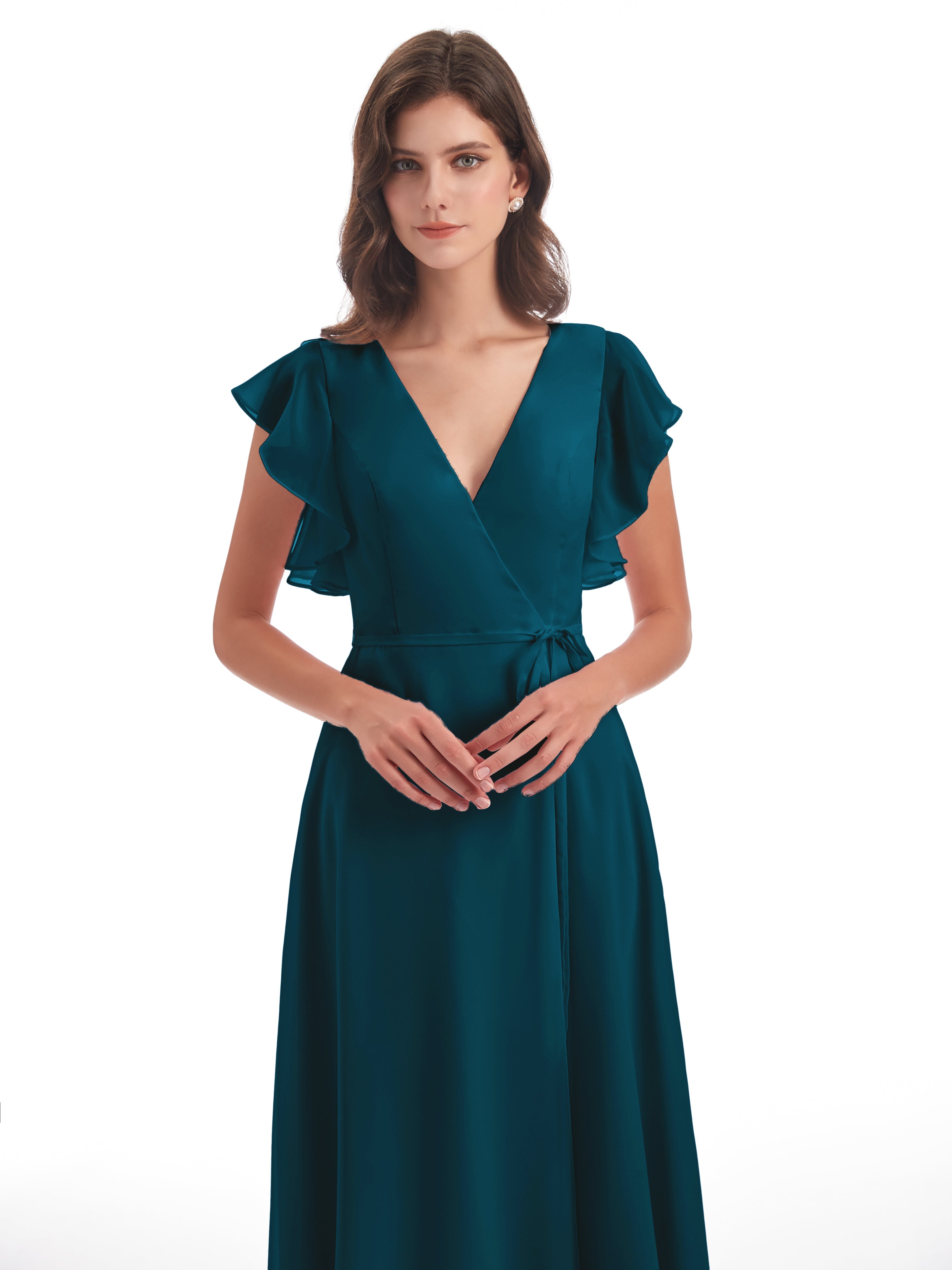 Robe De Demoiselle D'Honneur Bleu Encre Fendue Devant Col V Robes Demoiselle D'Honneur