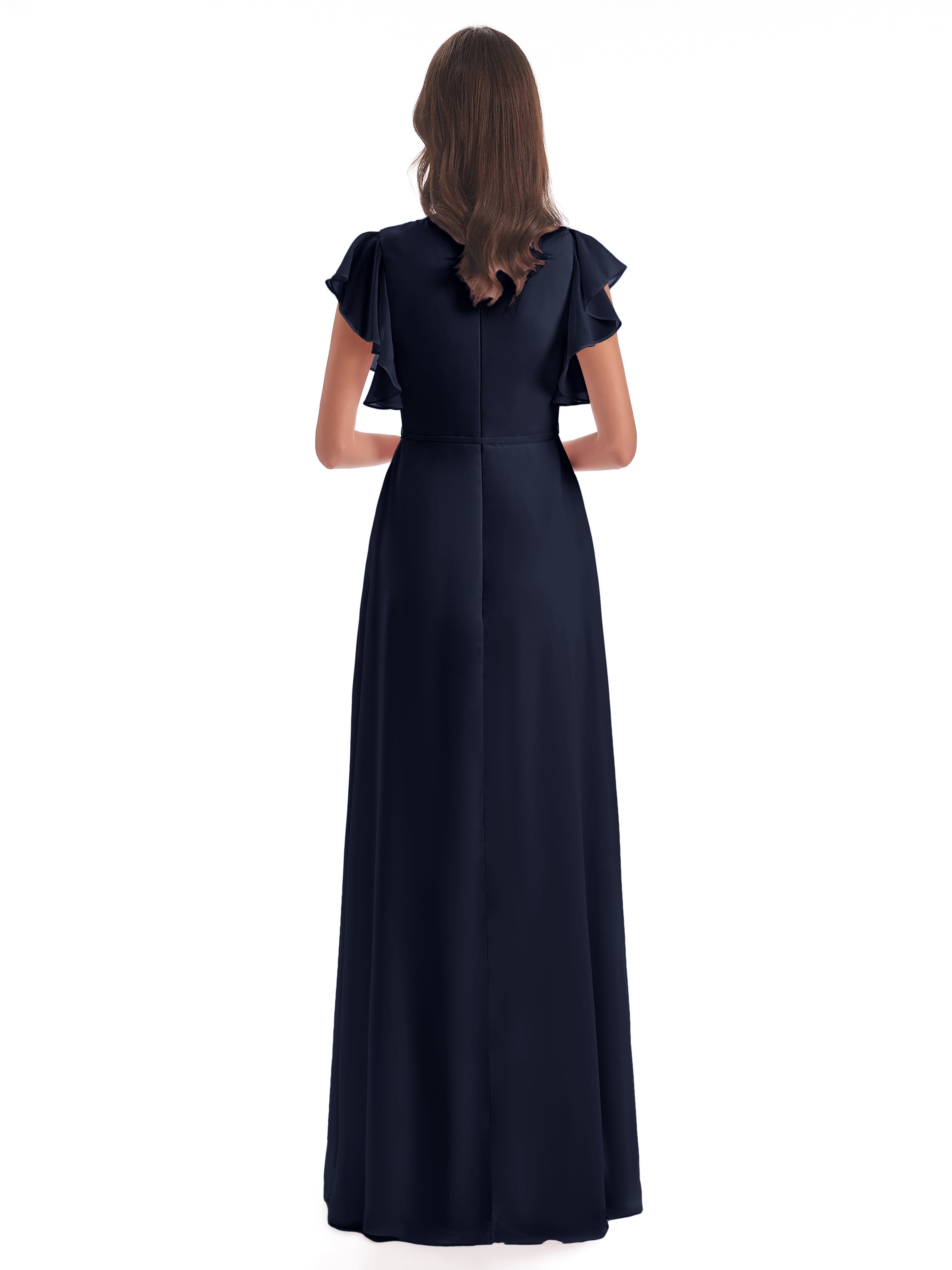 Robe Demoiselle Dhonneur Bleu Marine Fendue Devant Col V Robes Demoiselle D'Honneur
