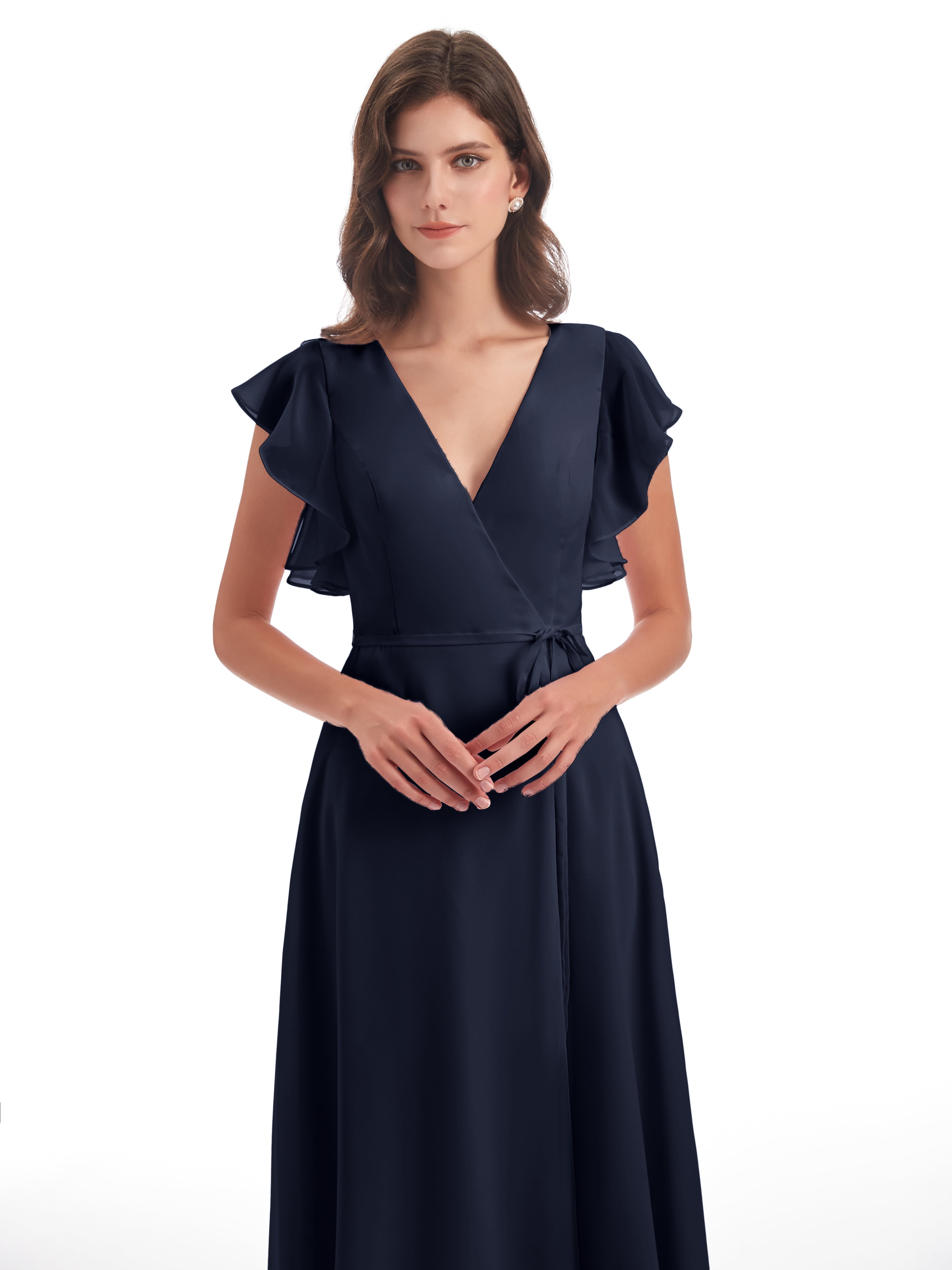 Robe Demoiselle Dhonneur Bleu Marine Fendue Devant Col V Robes Demoiselle D'Honneur