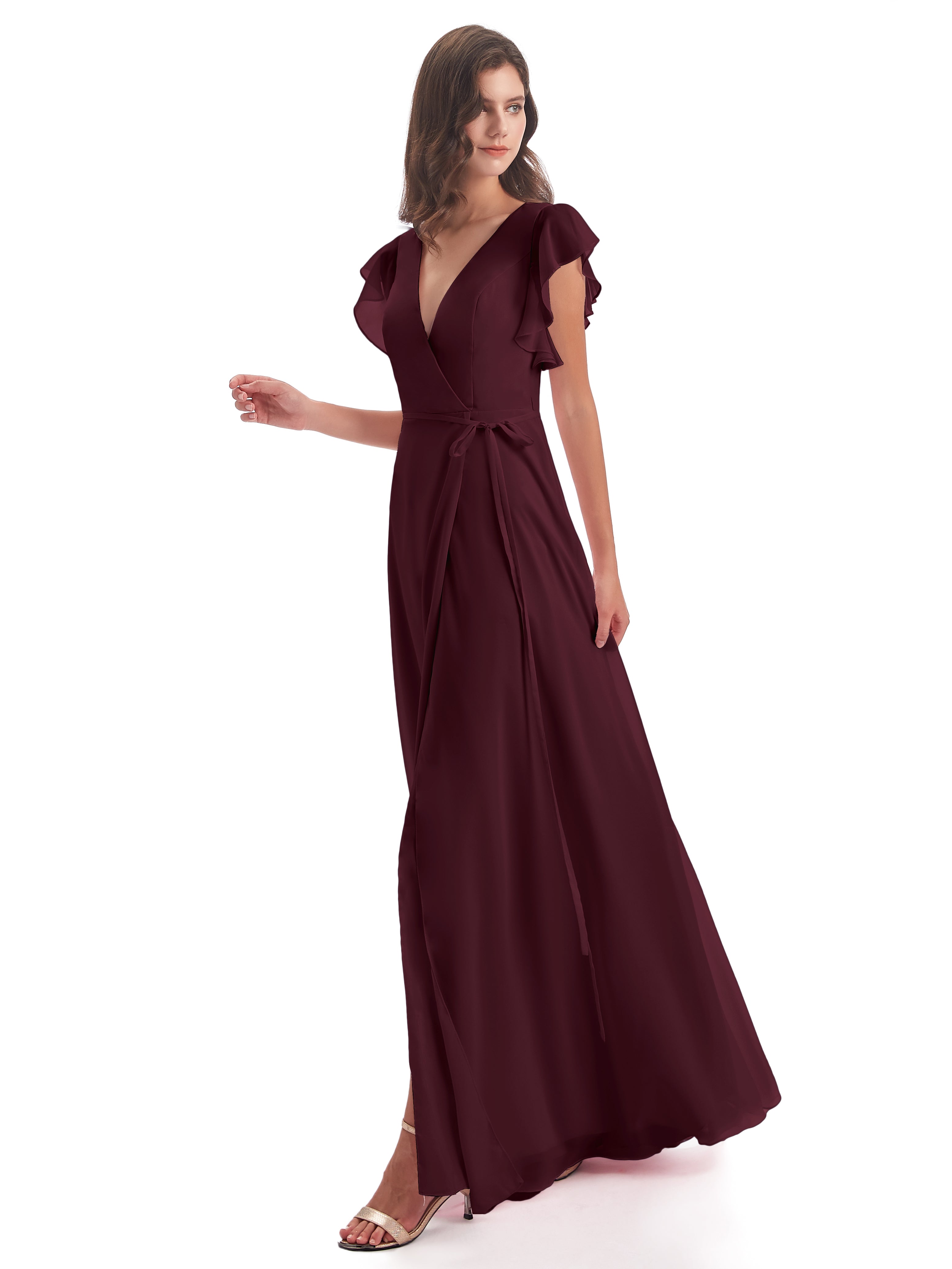 Robes De Demoiselle D'Honneur Cabernet Fendue Devant Col V Robes Demoiselle D'Honneur