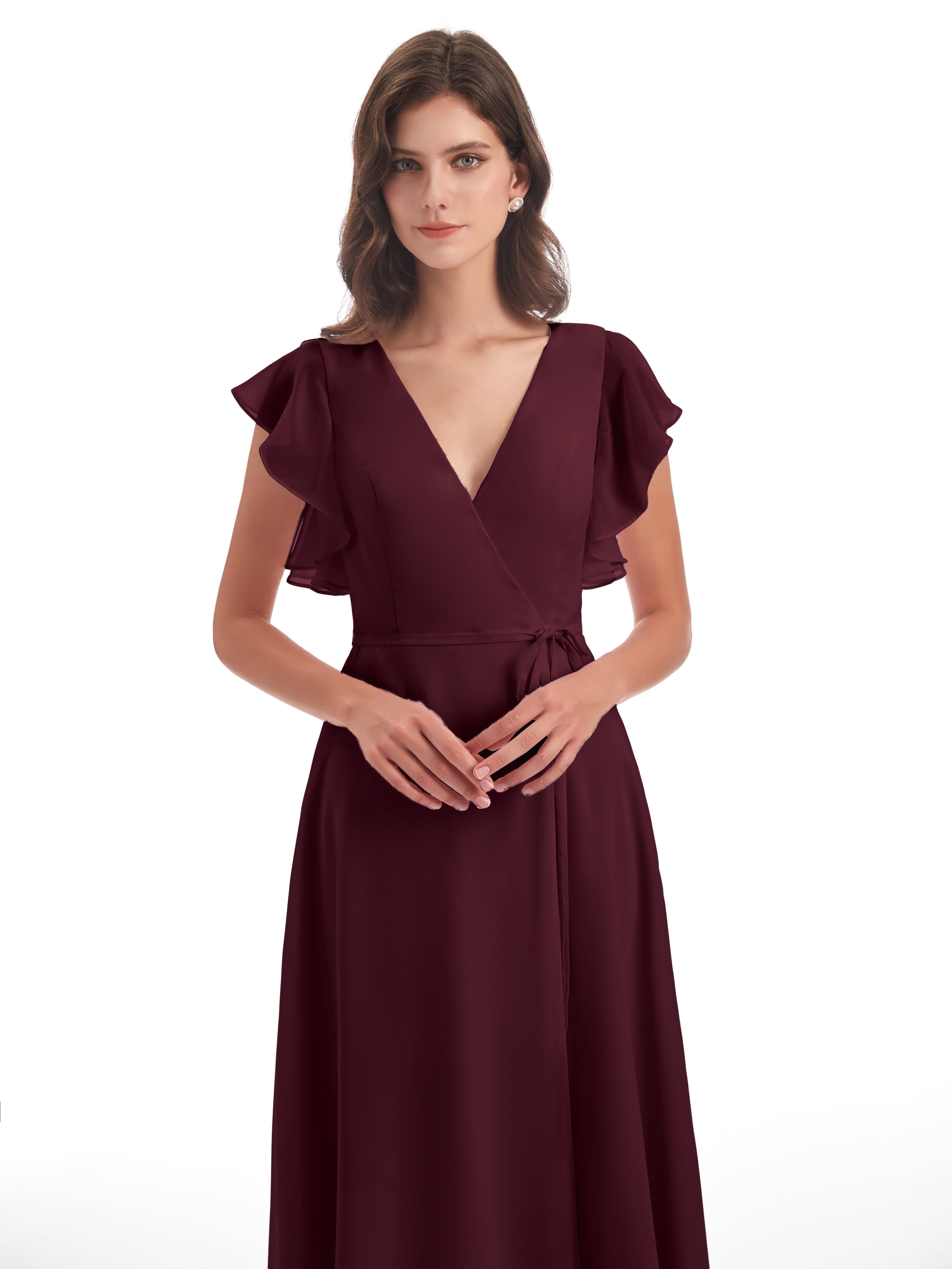 Robes De Demoiselle D'Honneur Cabernet Fendue Devant Col V Robes Demoiselle D'Honneur