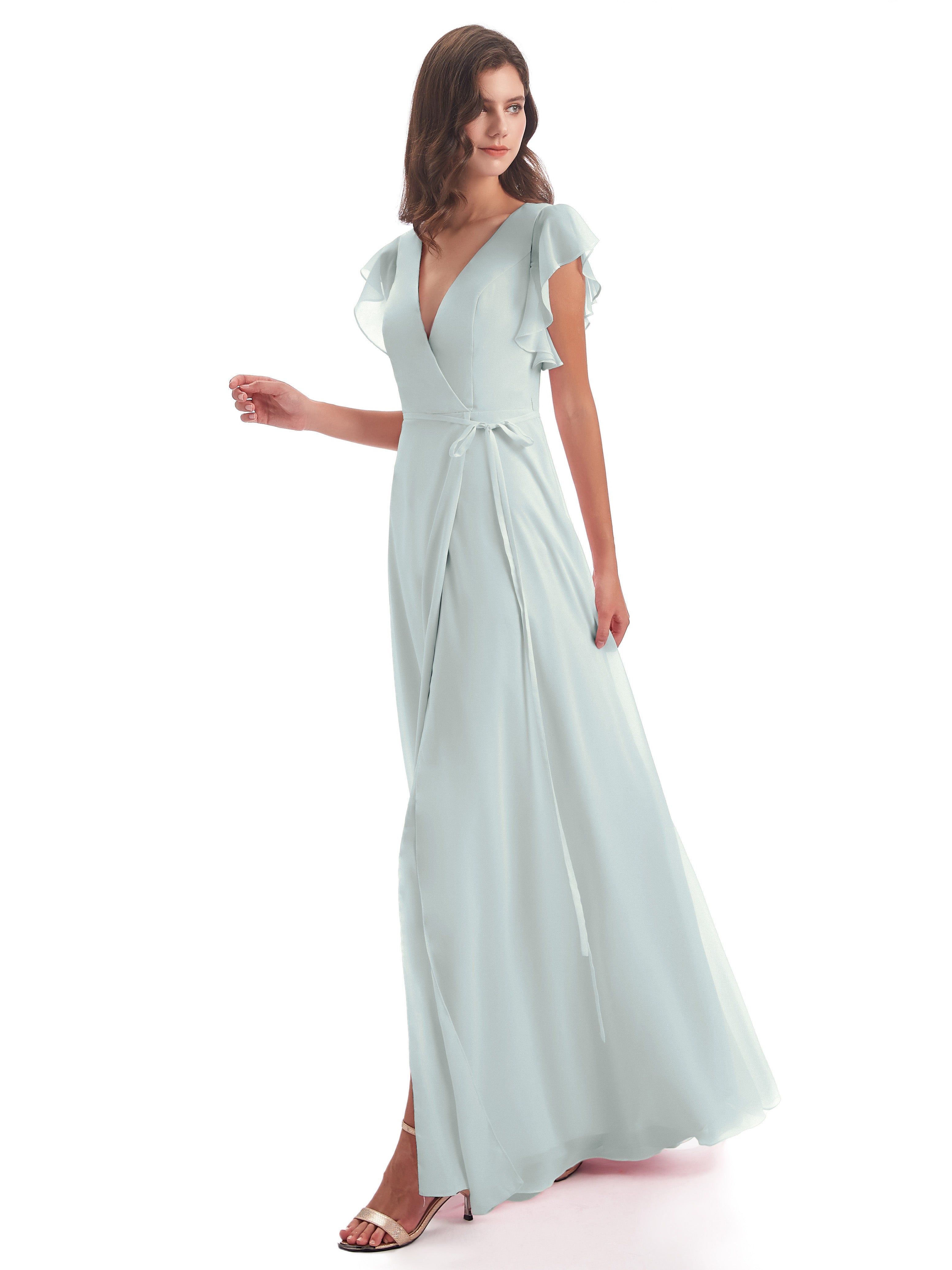 Robe Demoiselle D Honneur Celadon Fendue Devant Col V Robes Demoiselle D'Honneur