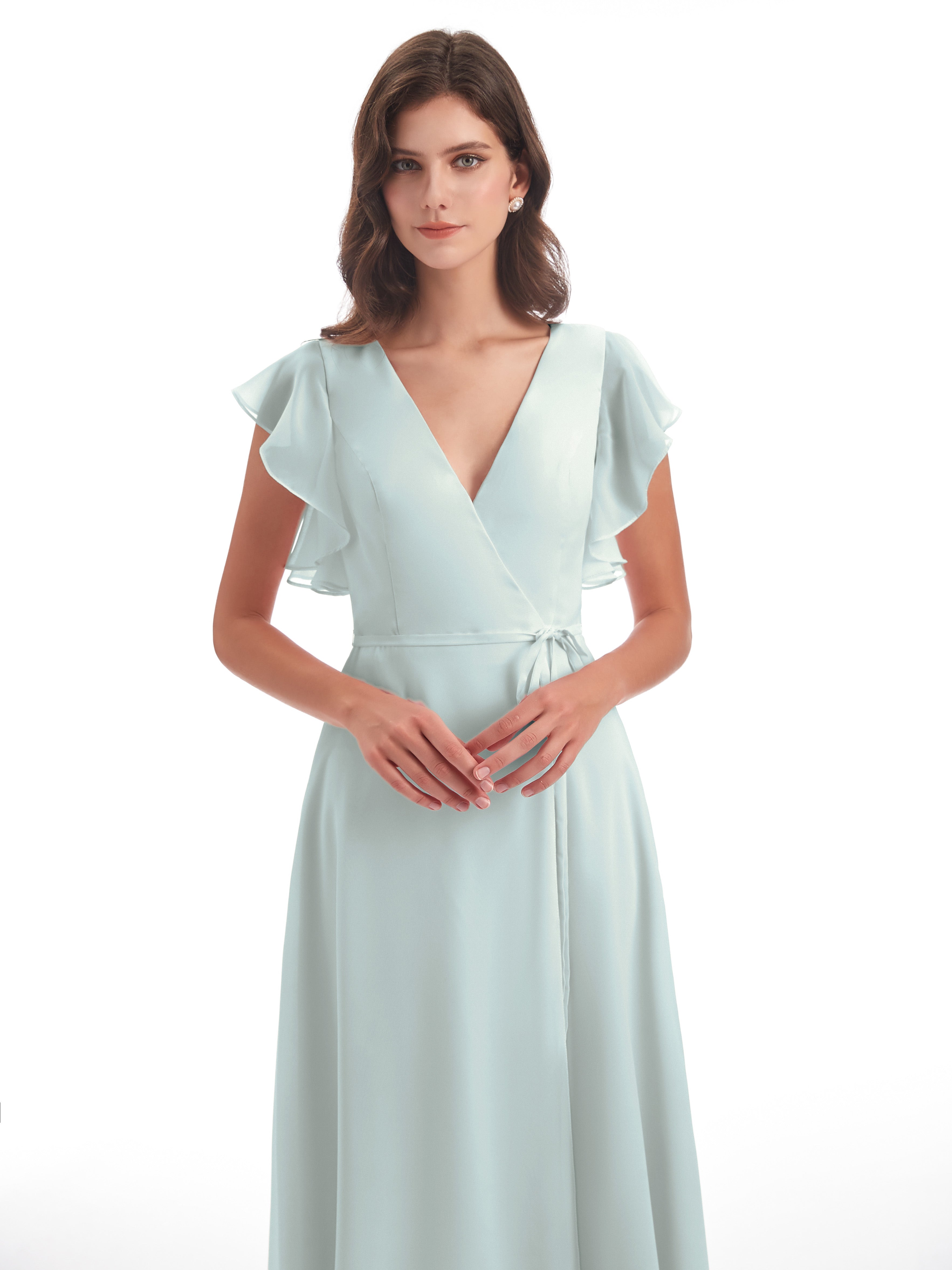 Robe Demoiselle D Honneur Celadon Fendue Devant Col V Robes Demoiselle D'Honneur