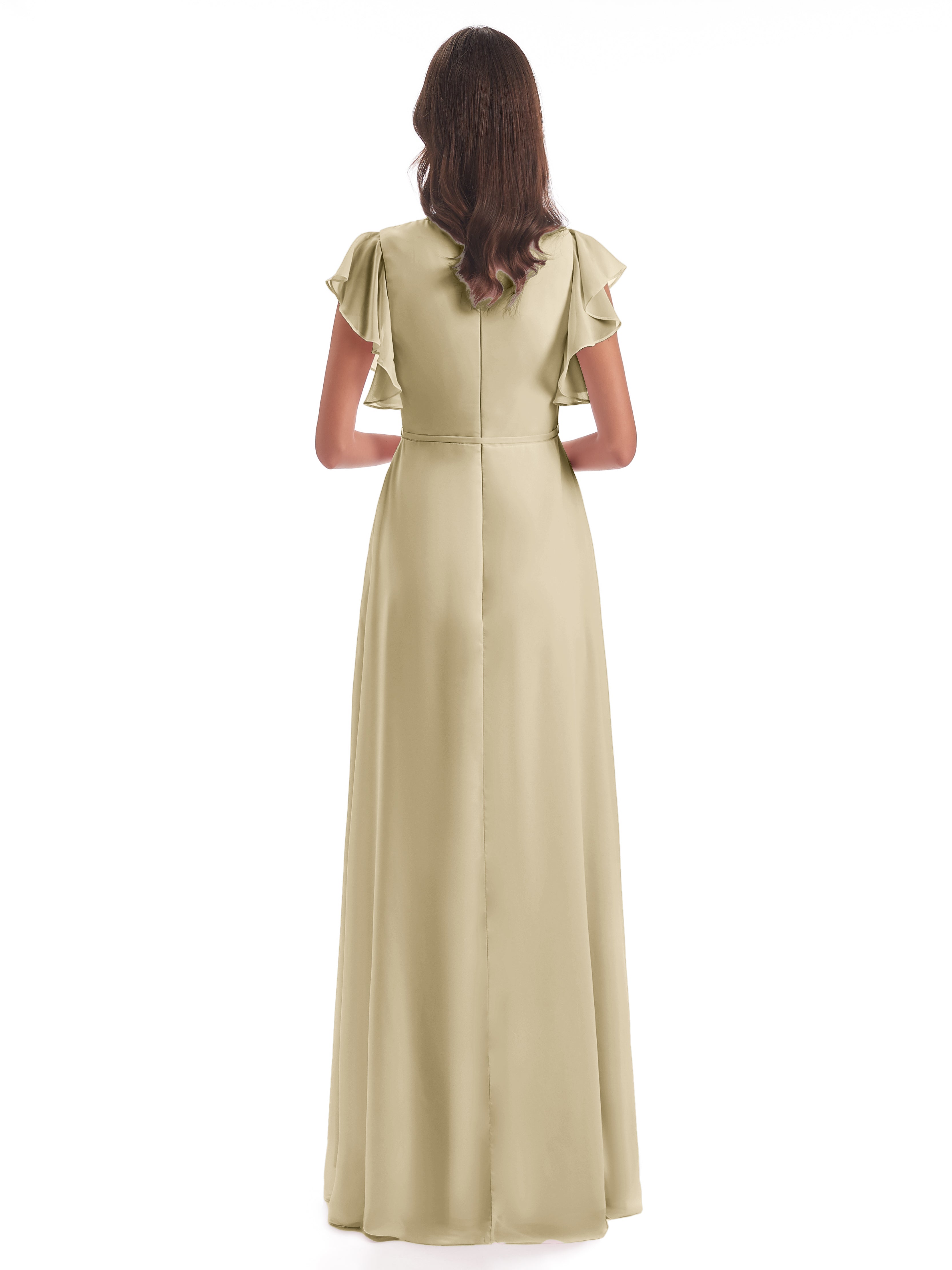 Robe Champagne Demoiselle D Honneur Fendue Devant Col V Robes Demoiselle D'Honneur