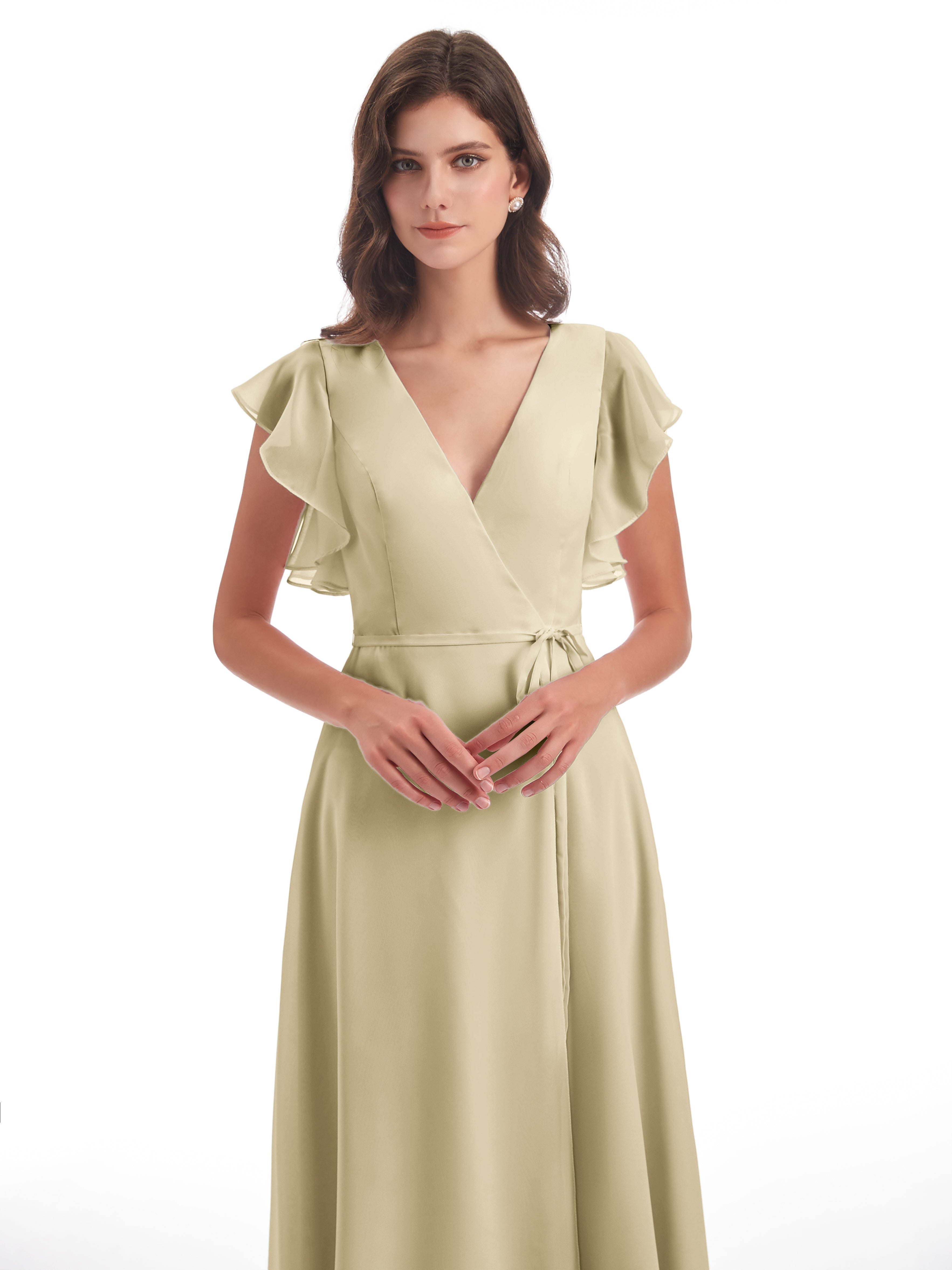 Robe Champagne Demoiselle D Honneur Fendue Devant Col V Robes Demoiselle D'Honneur