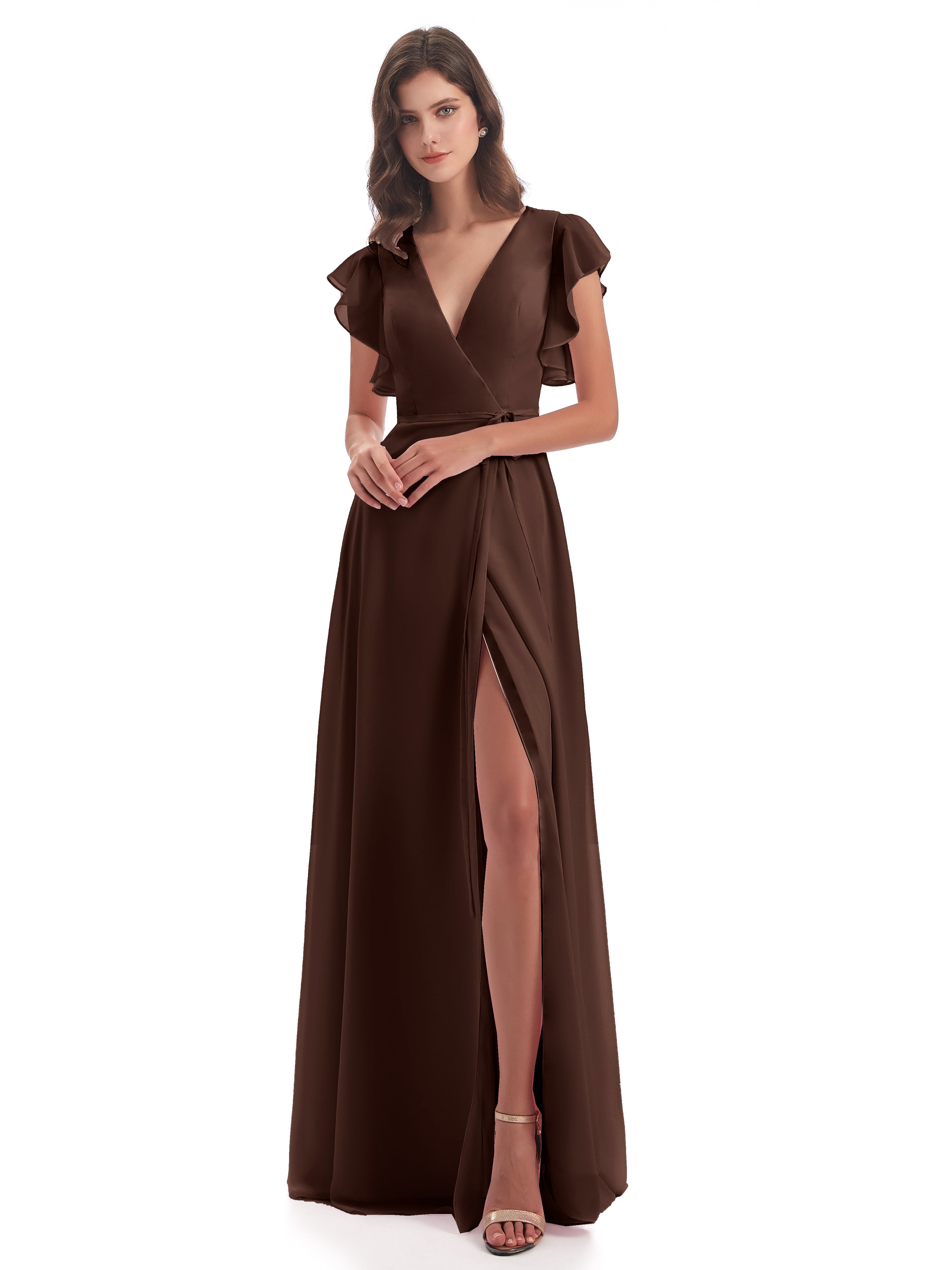 Robe Demoiselle D Honneur Chocolat Fendue Devant Col V Robes Demoiselle D'Honneur