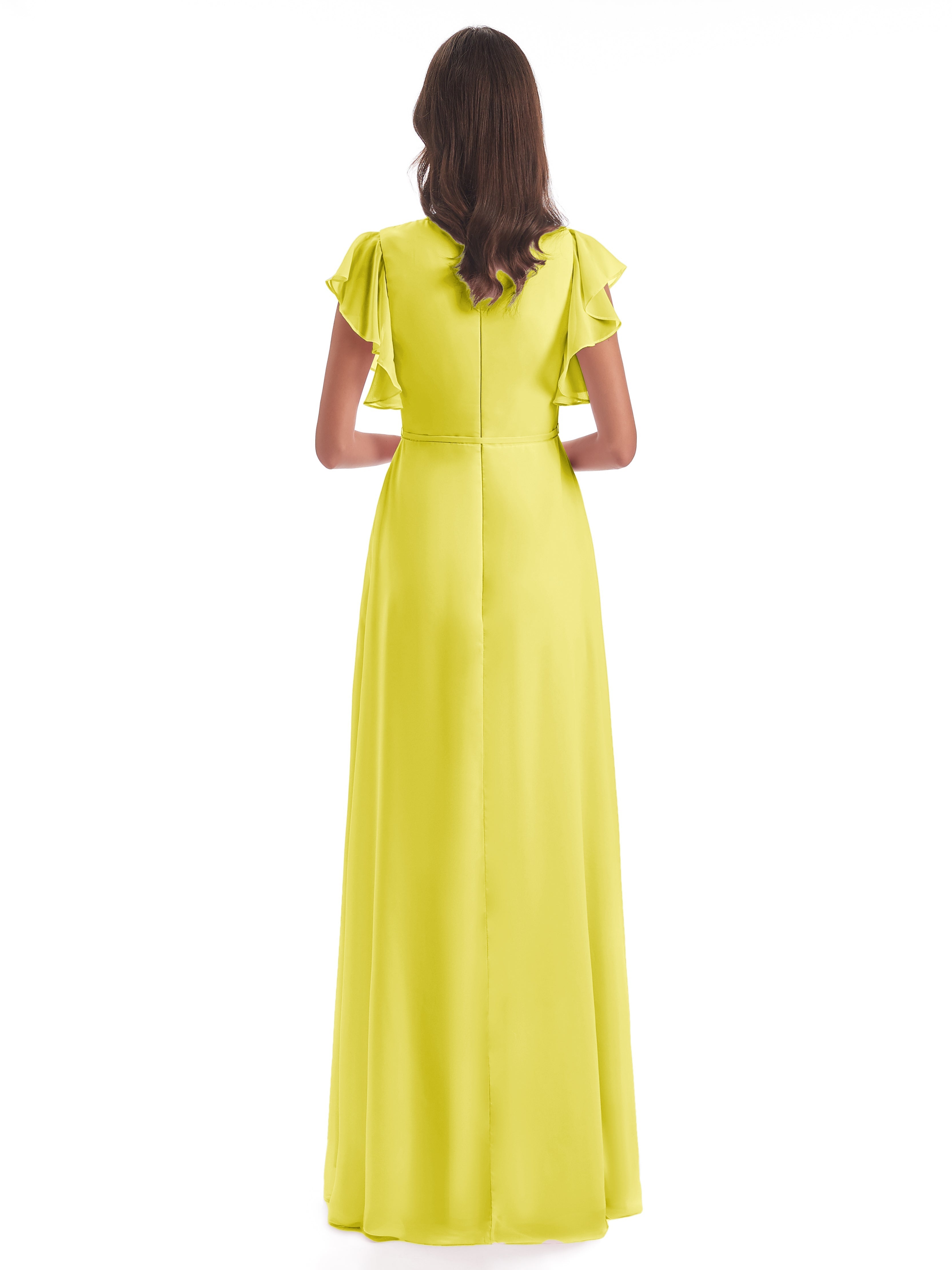 Robes De Demoiselle D'Honneur Citron Fendue Devant Col V Robes Demoiselle D'Honneur