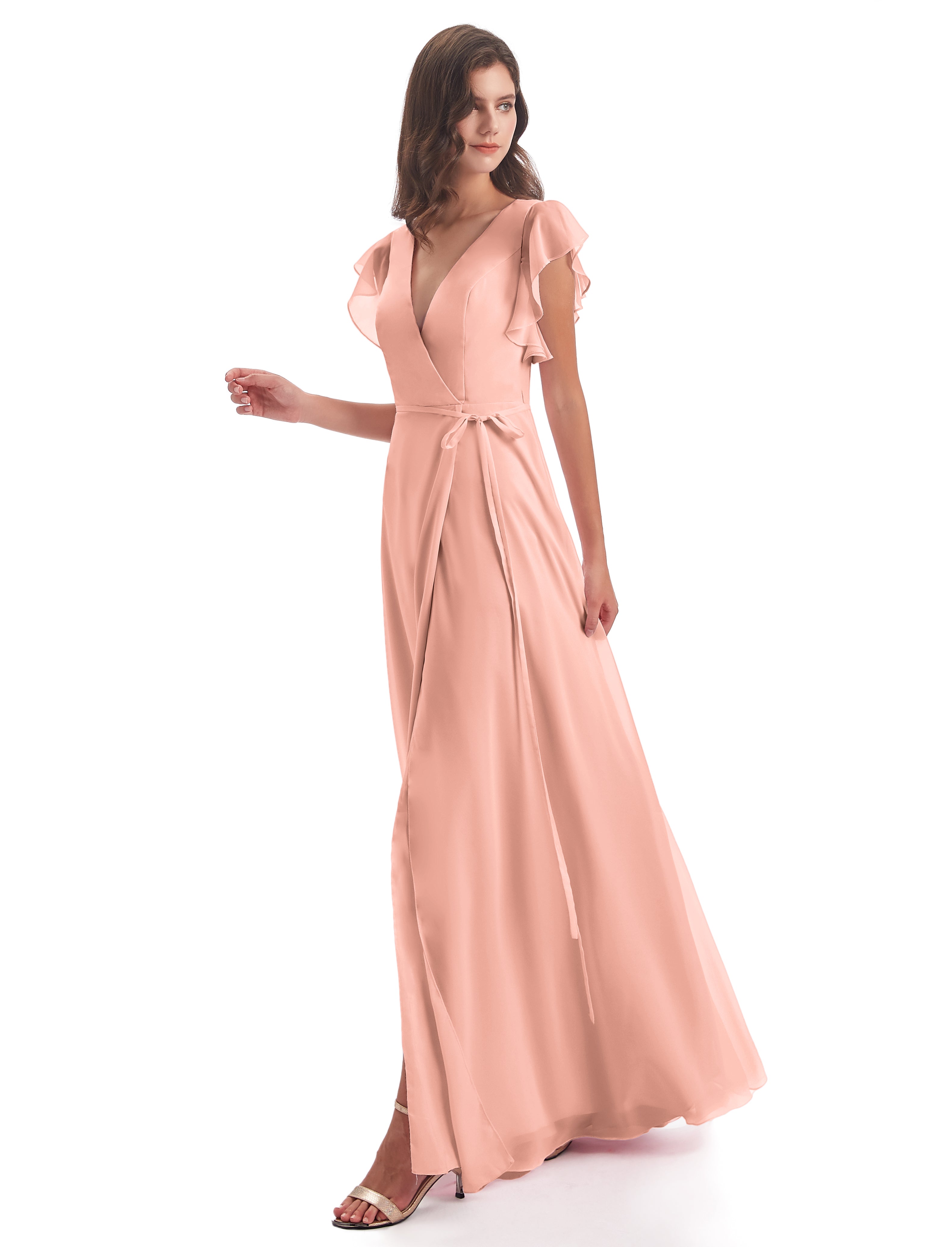Robe Demoiselle Honneur Corail Fendue Devant Col V Robes Demoiselle D'Honneur