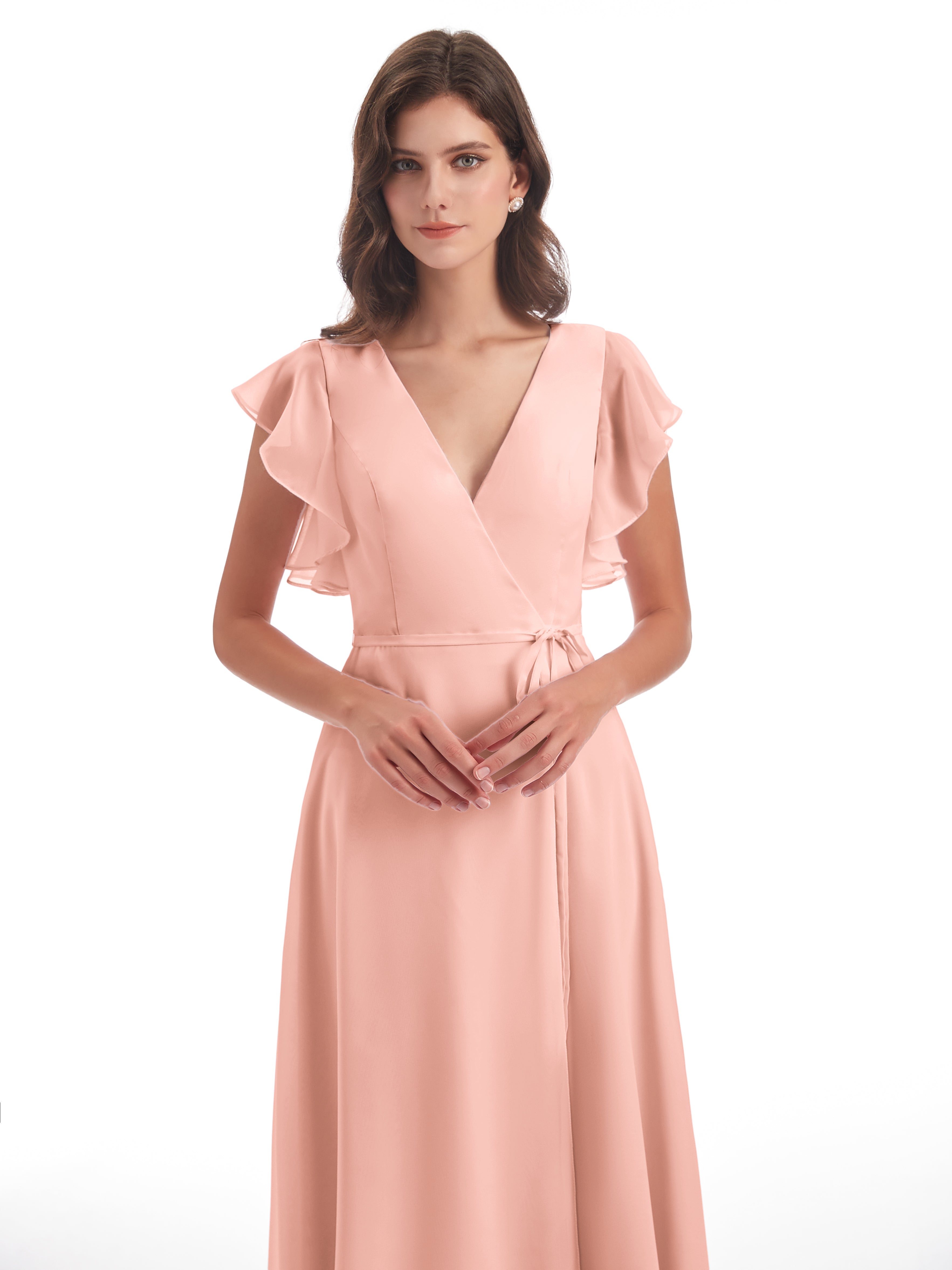 Robe Demoiselle Honneur Corail Fendue Devant Col V Robes Demoiselle D'Honneur