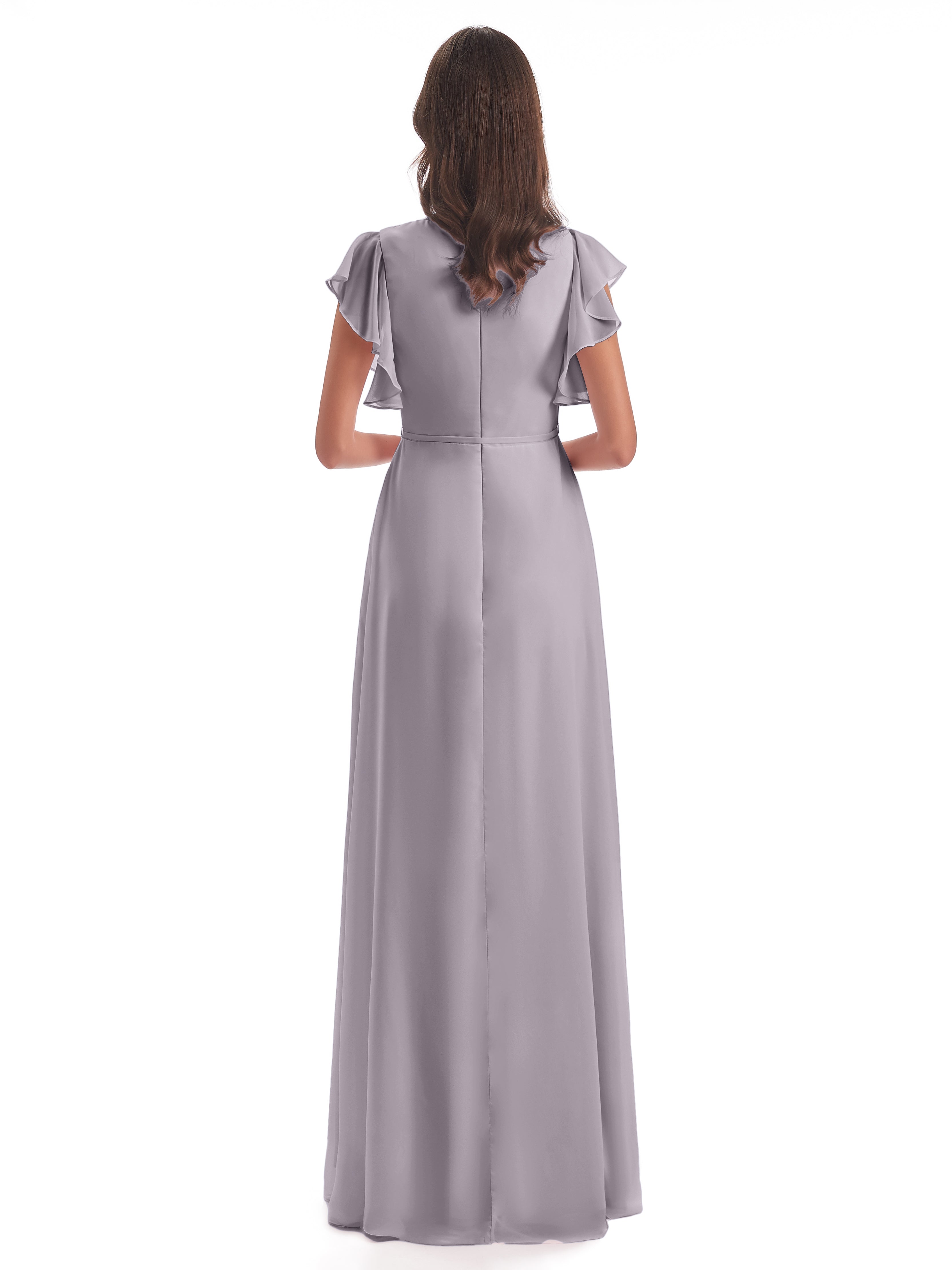 Robes De Demoiselle D'Honneur Couleur Crépuscule Fendue Devant Col V Robes Demoiselle D'Honneur