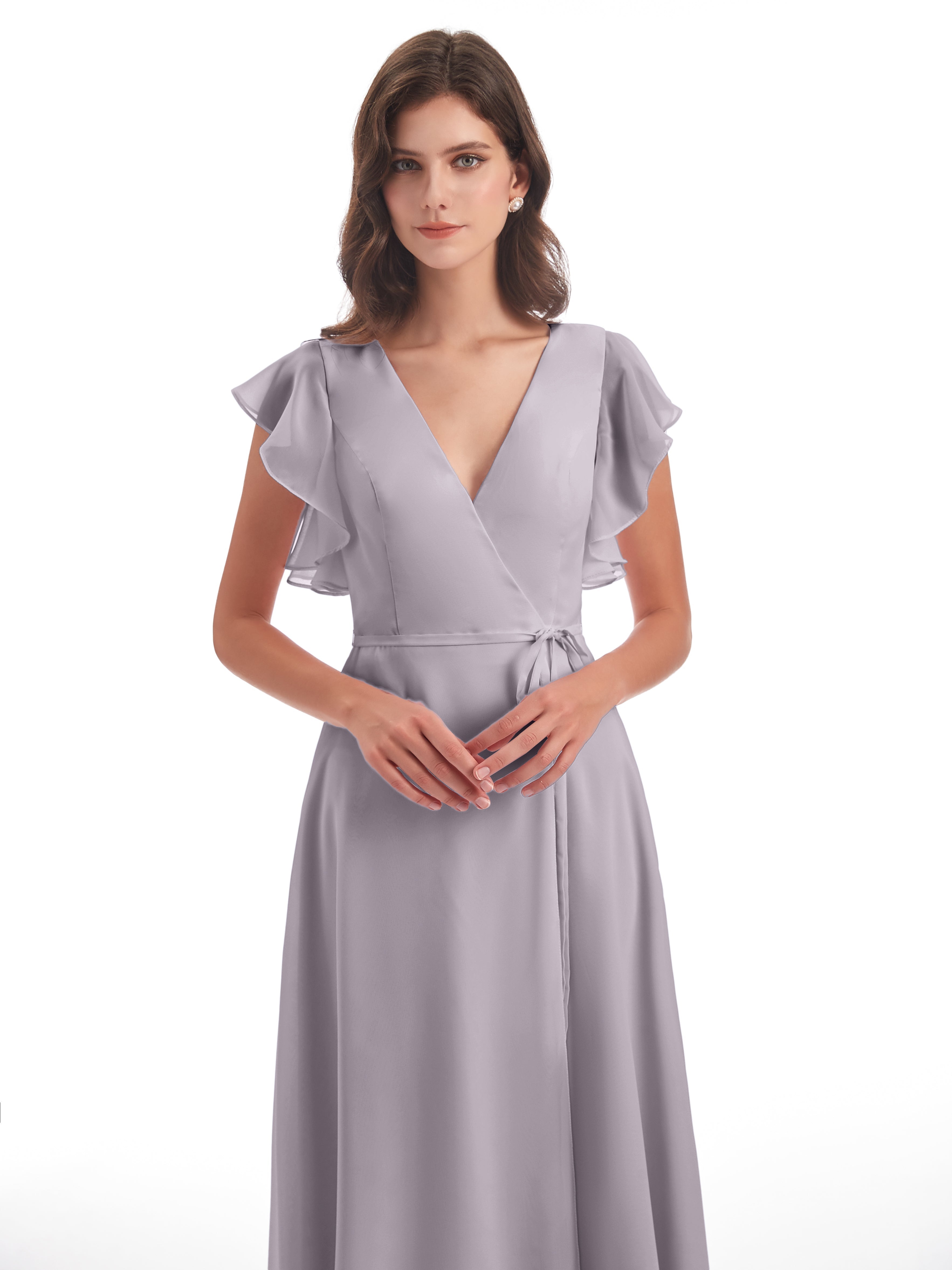 Robes De Demoiselle D'Honneur Couleur Crépuscule Fendue Devant Col V Robes Demoiselle D'Honneur
