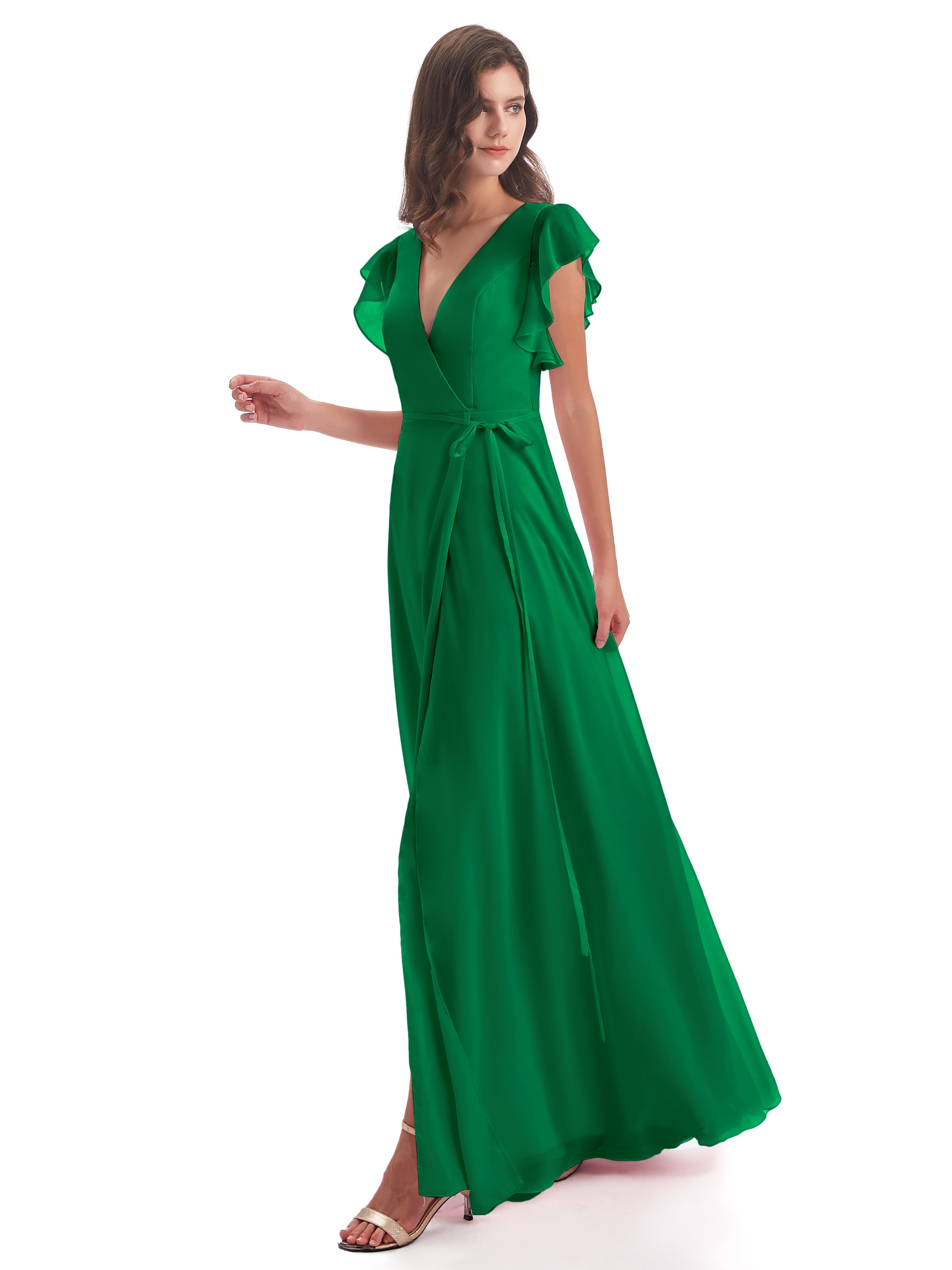 Robe Demoiselle D Honneur Vert Emeraude Fendue Devant Col V Robes Demoiselle D'Honneur