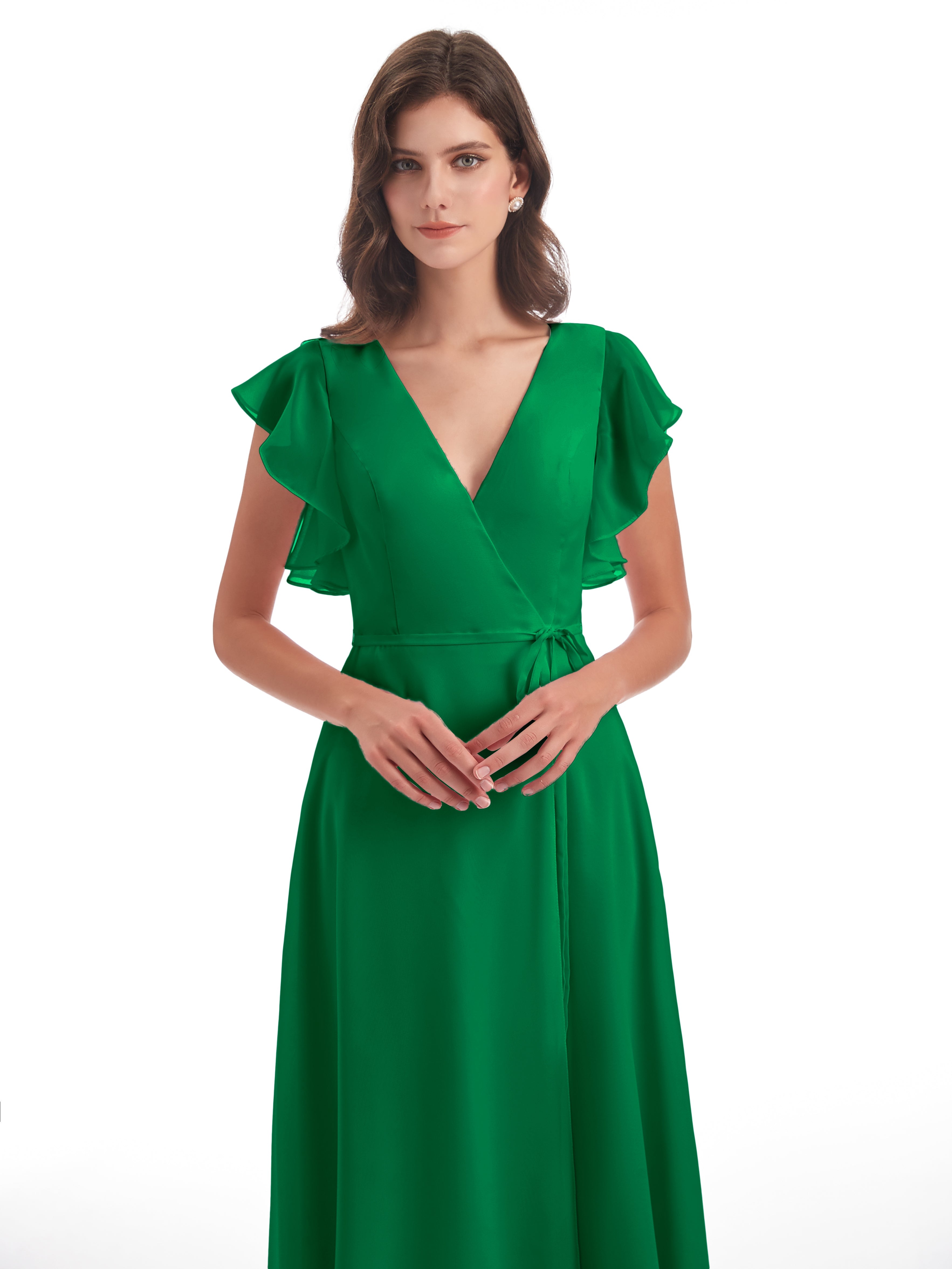 Robe Demoiselle D Honneur Vert Emeraude Fendue Devant Col V Robes Demoiselle D'Honneur