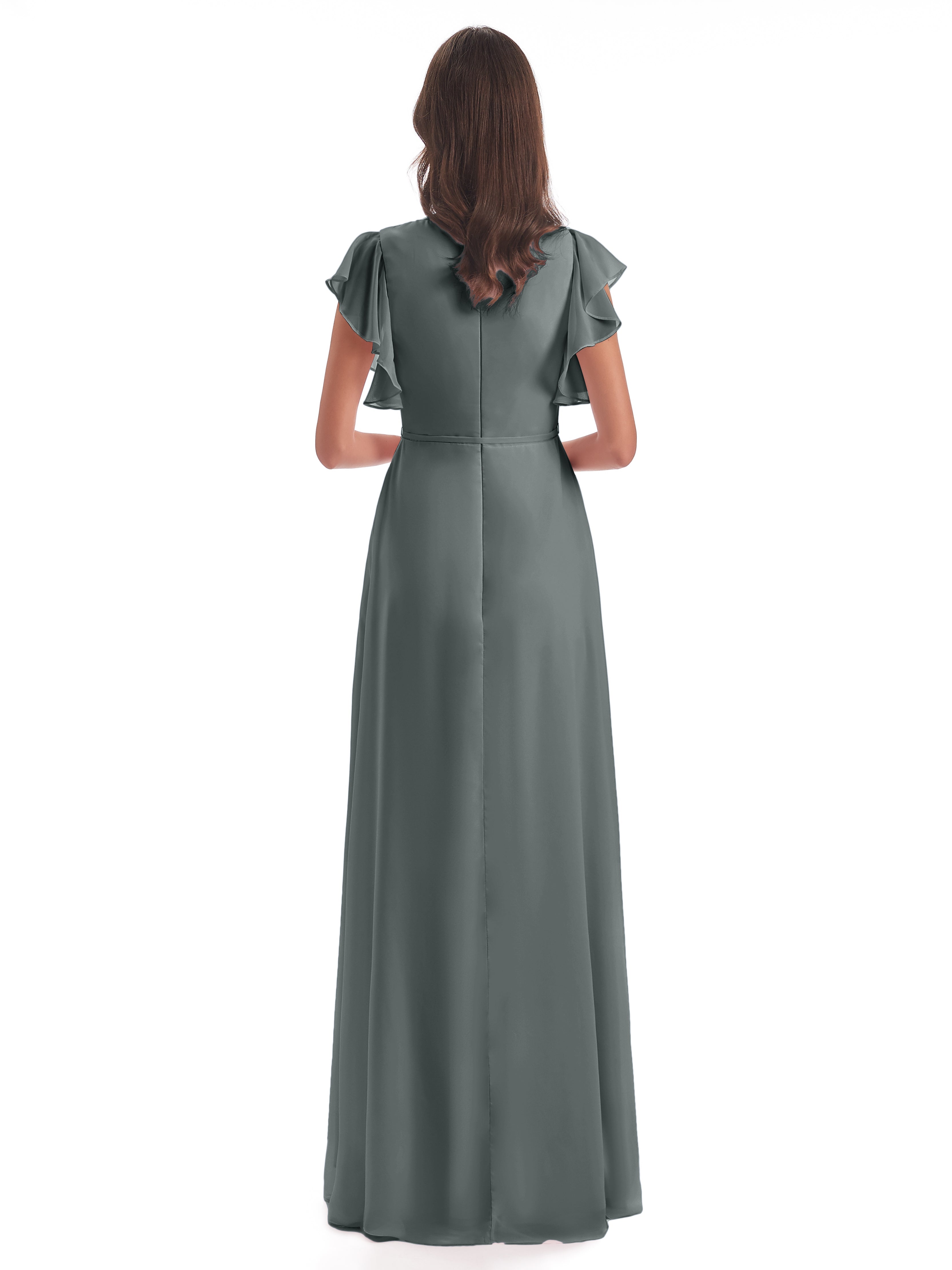 Robe Demoiselle D Honneur Gris Argenté Fendue Devant Col V Robes Demoiselle D'Honneur