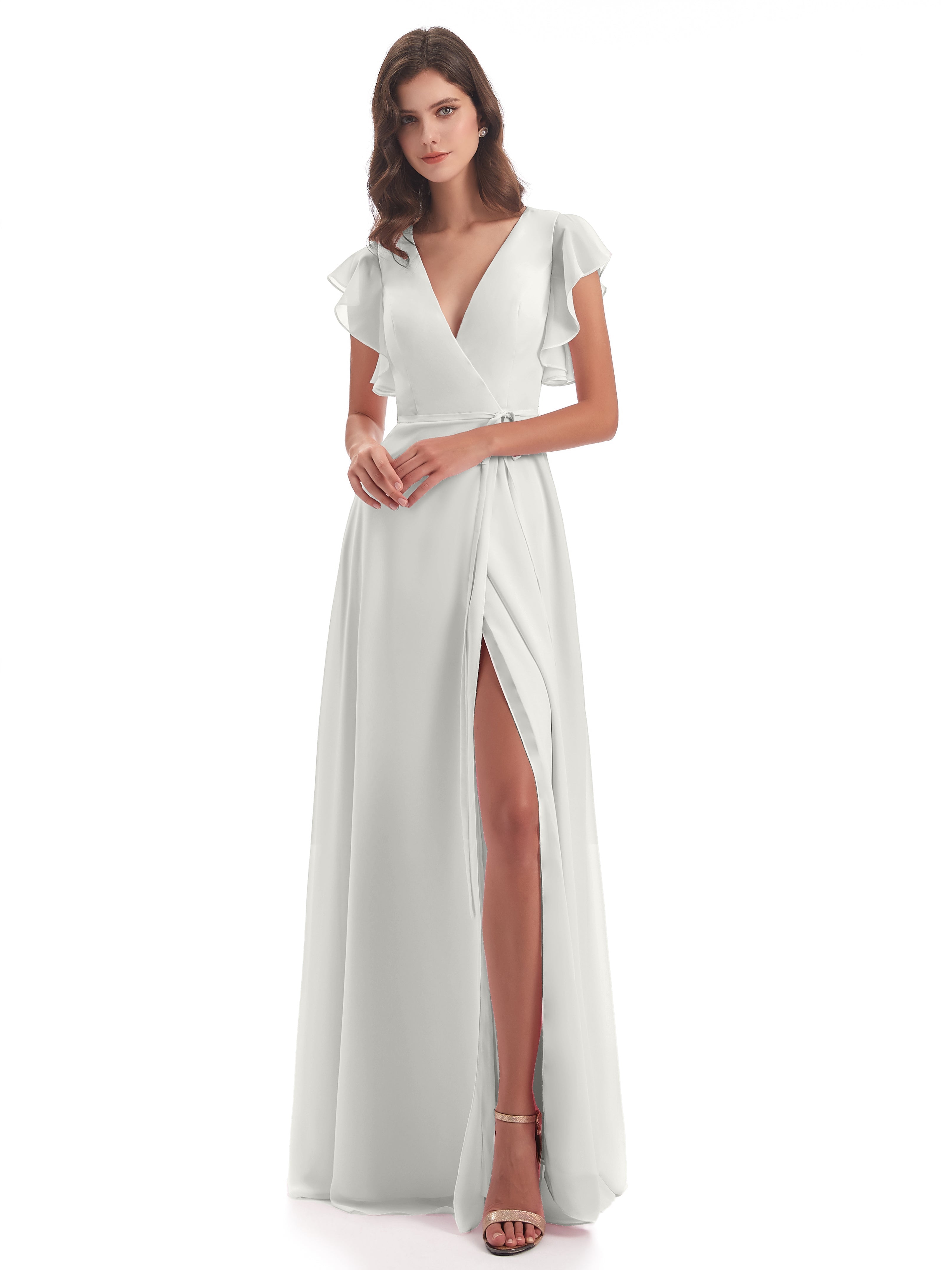 Robe Demoiselle D Honneur Ivoire Fendue Devant Col V Robes Demoiselle D'Honneur