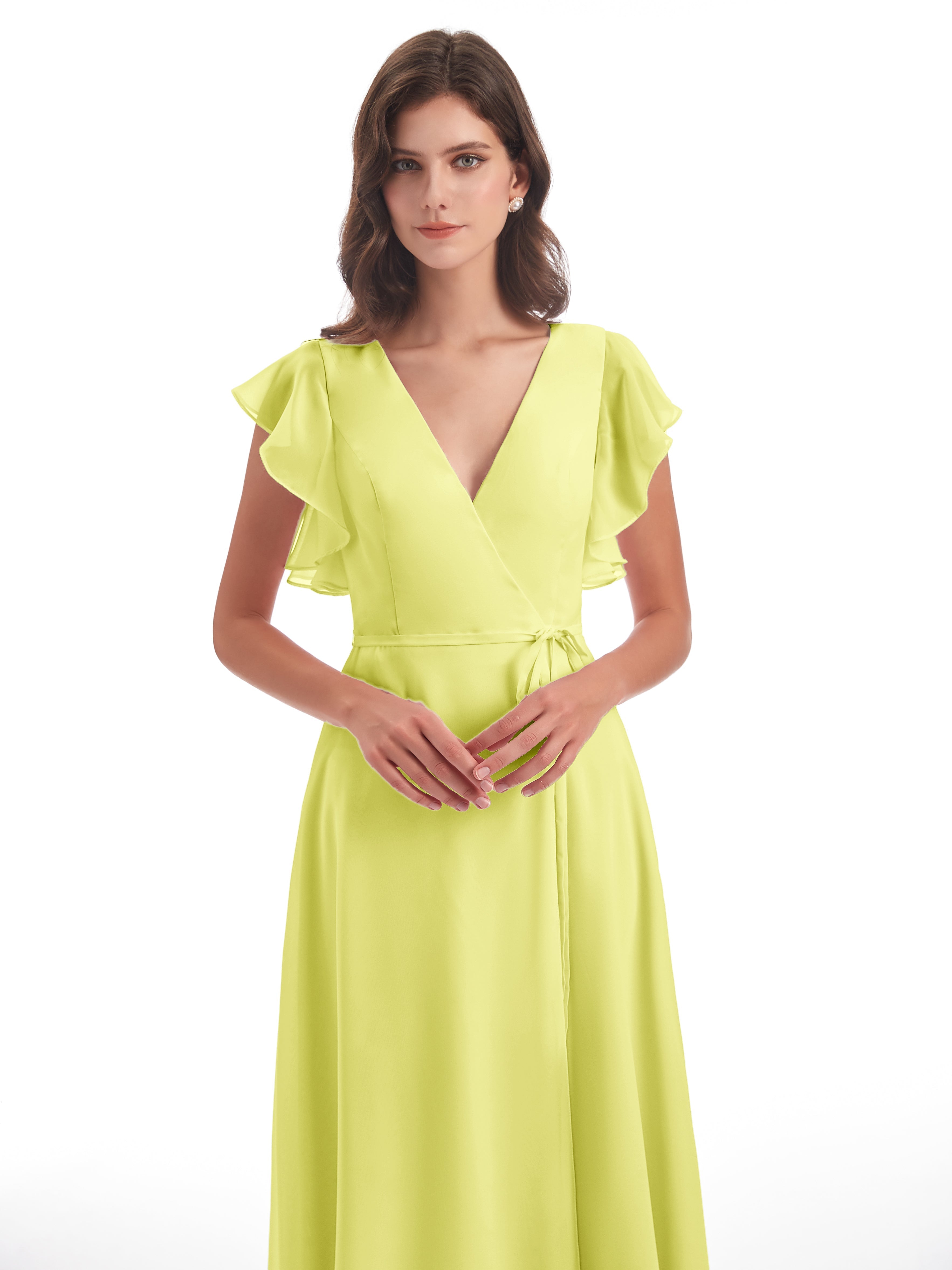 Robes De Demoiselle D'Honneur Jonquille Fendue Devant Col V Robes Demoiselle D'Honneur