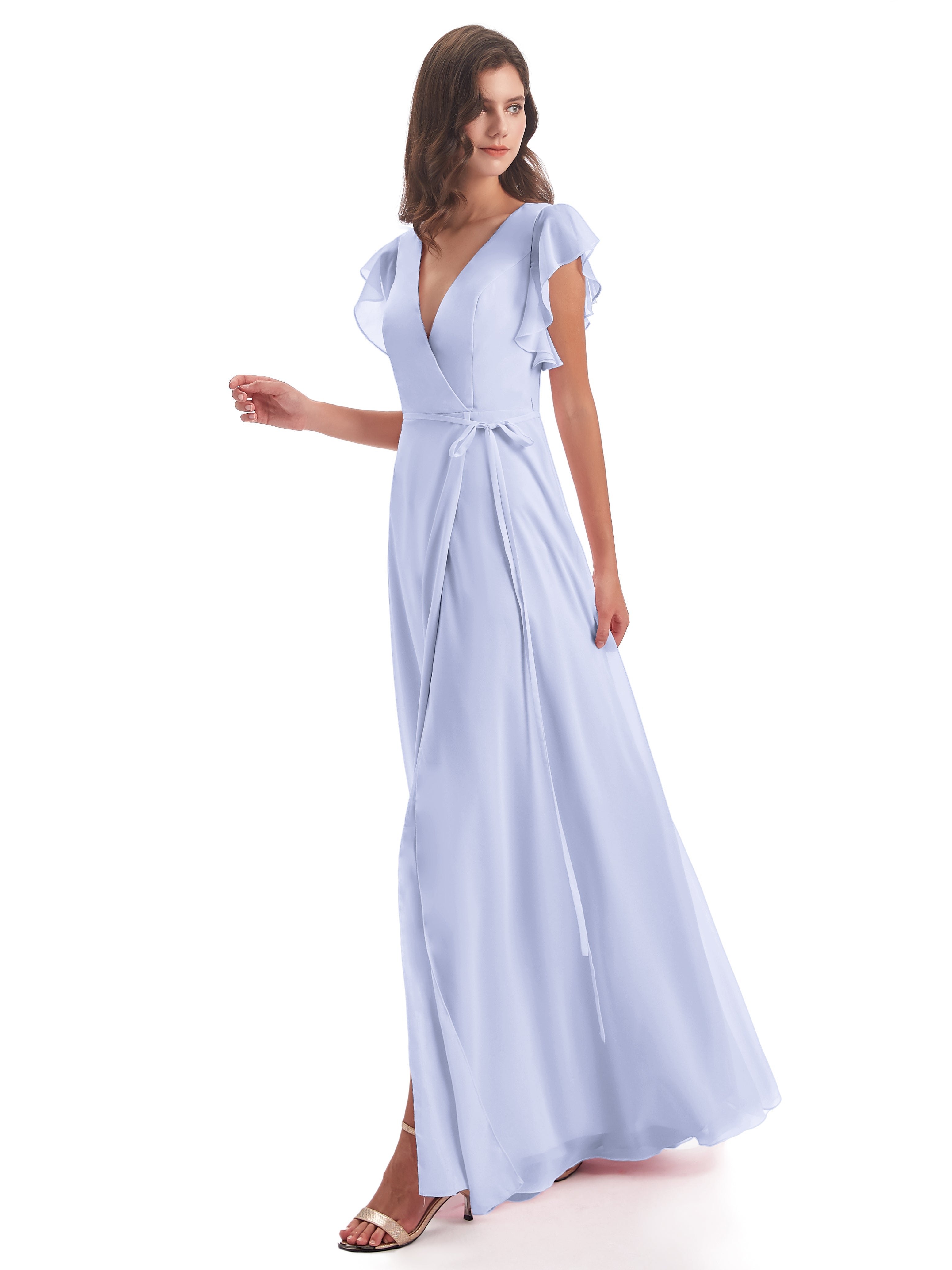 Robe Lavande Demoiselle D Honneur Fendue Devant Col V Robes Demoiselle D'Honneur