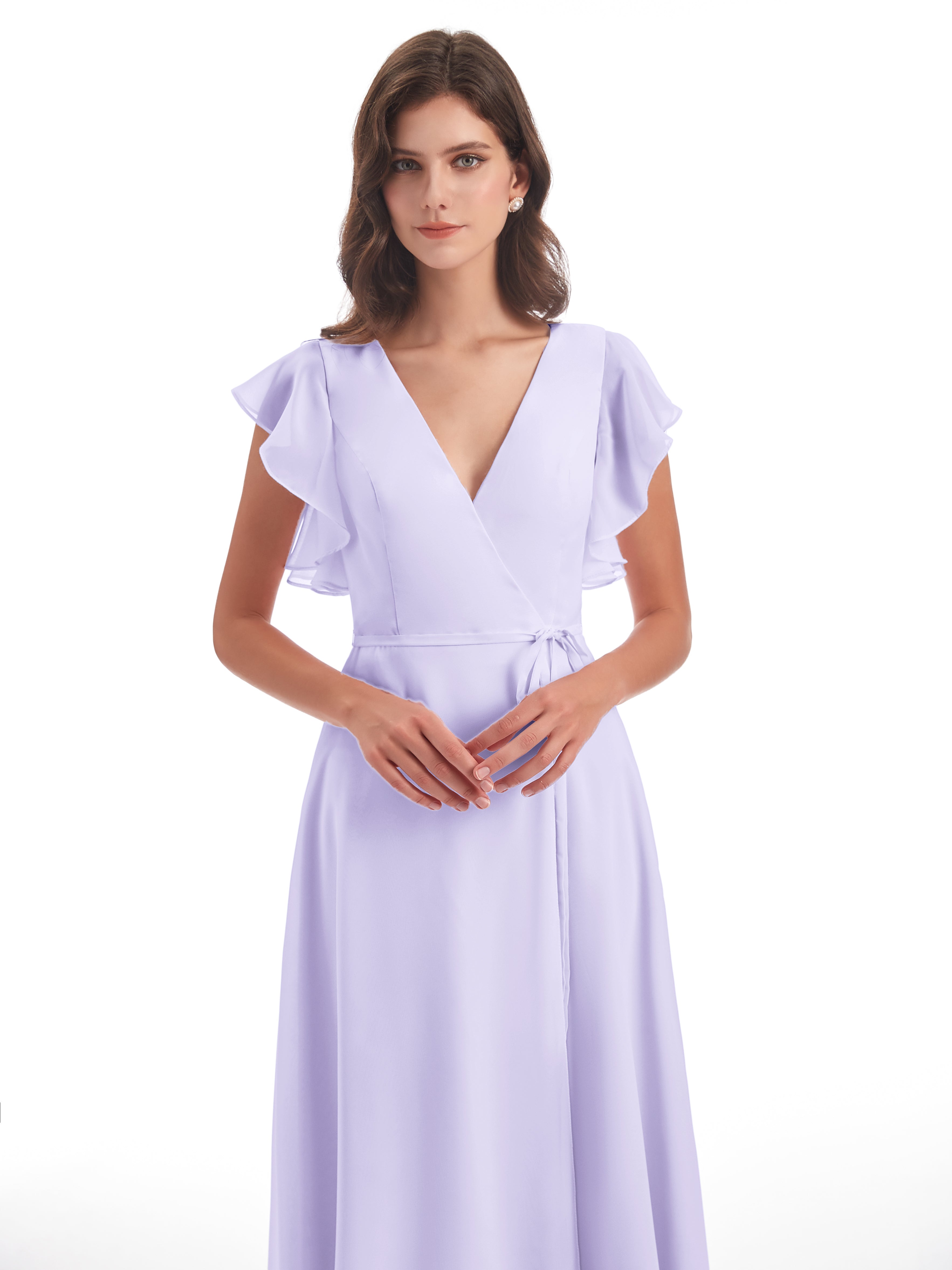 Robe Demoiselle D Honneur Couleur Lilas Fendue Devant Col V Robes Demoiselle D'Honneur