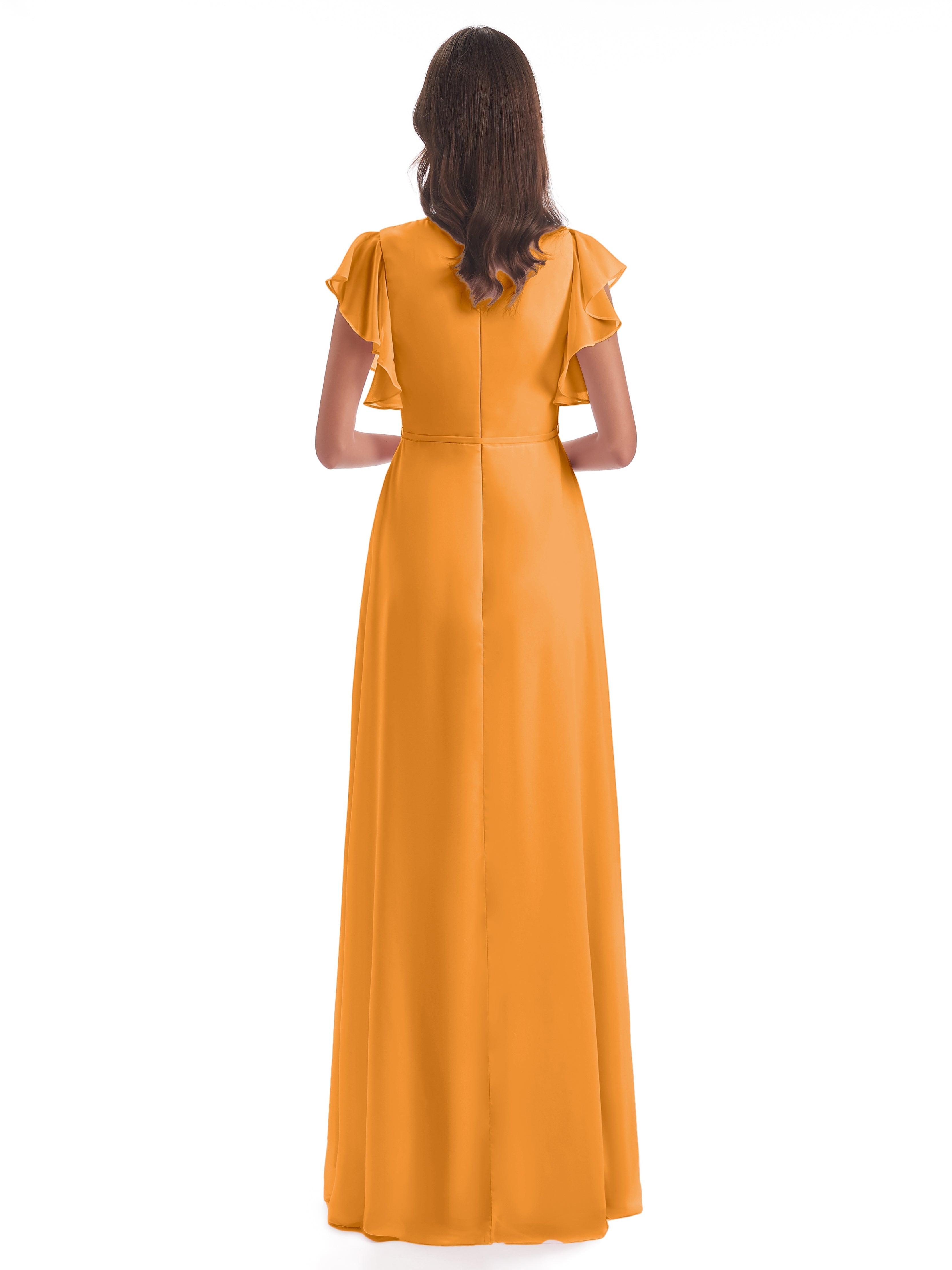 Robes De Demoiselle D'Honneur Mandarine Fendue Devant Col V Robes Demoiselle D'Honneur