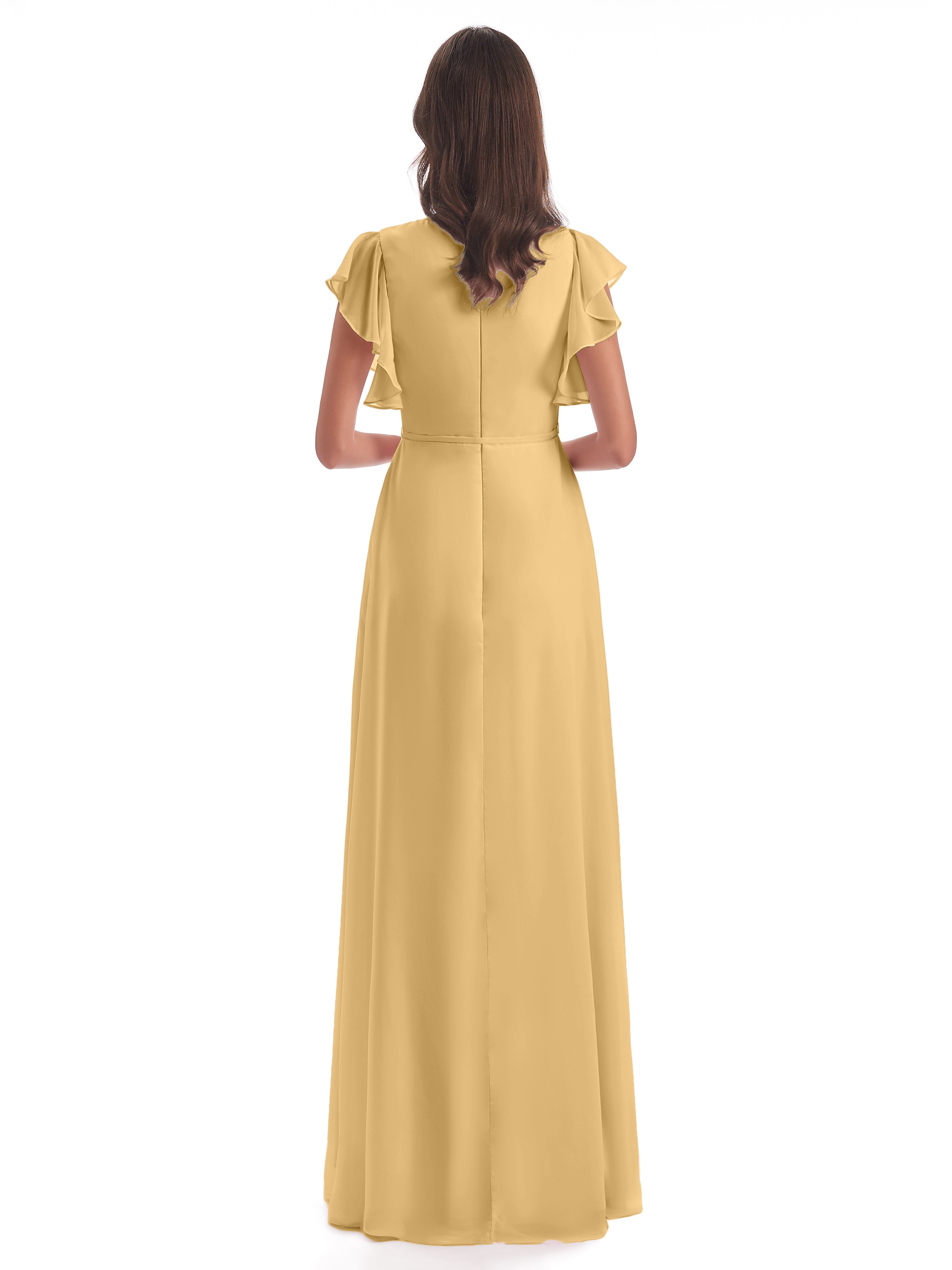 Robe Demoiselle D Honneur Couleur Or Fendue Devant Col V Robes Demoiselle D'Honneur