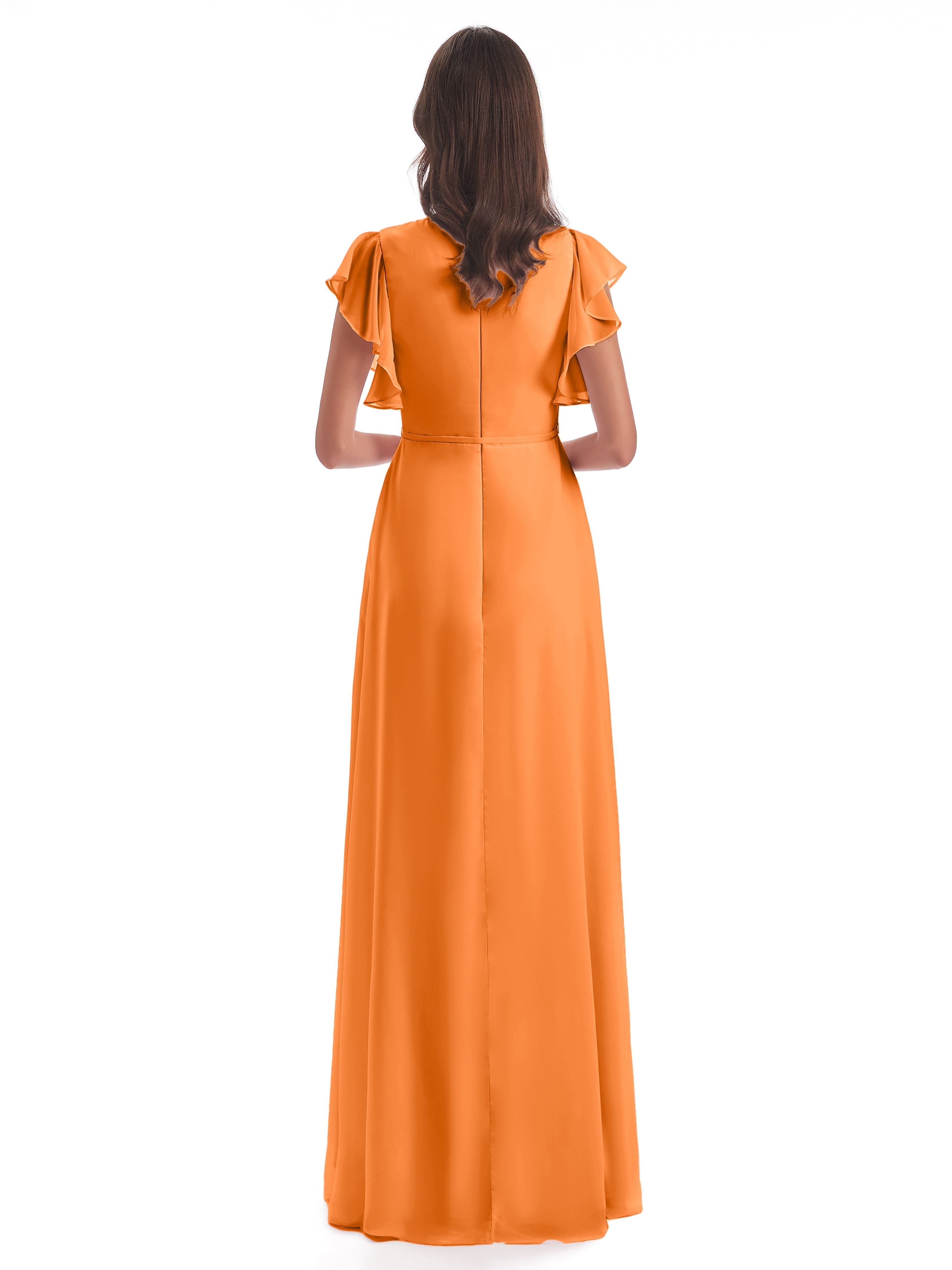 Robe Demoiselle Dhonneur Orange Fendue Devant Col V Robes Demoiselle D'Honneur