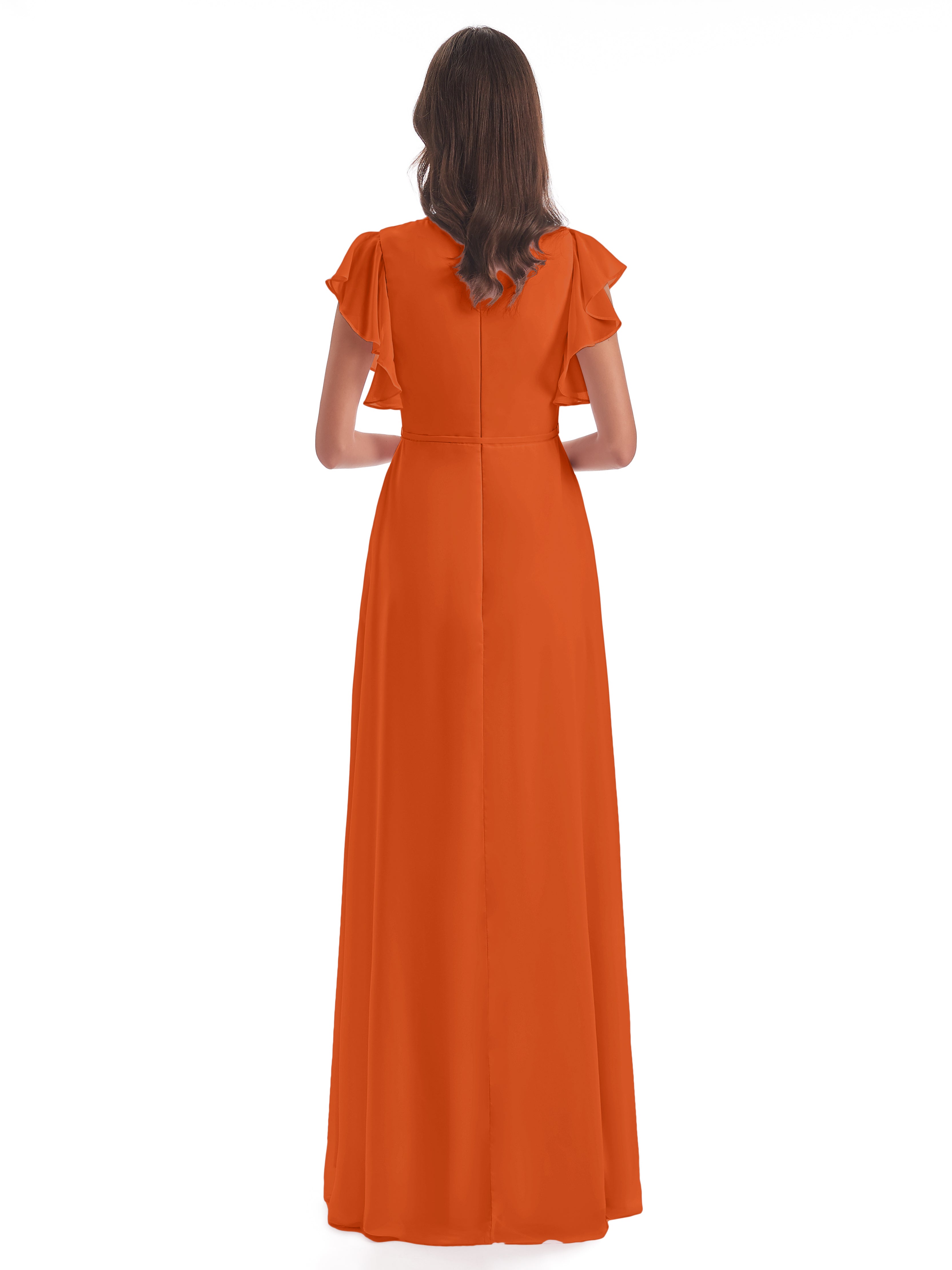 Robes De Demoiselle D'Honneur Orange Foncé Fendue Devant Col V Robes Demoiselle D'Honneur
