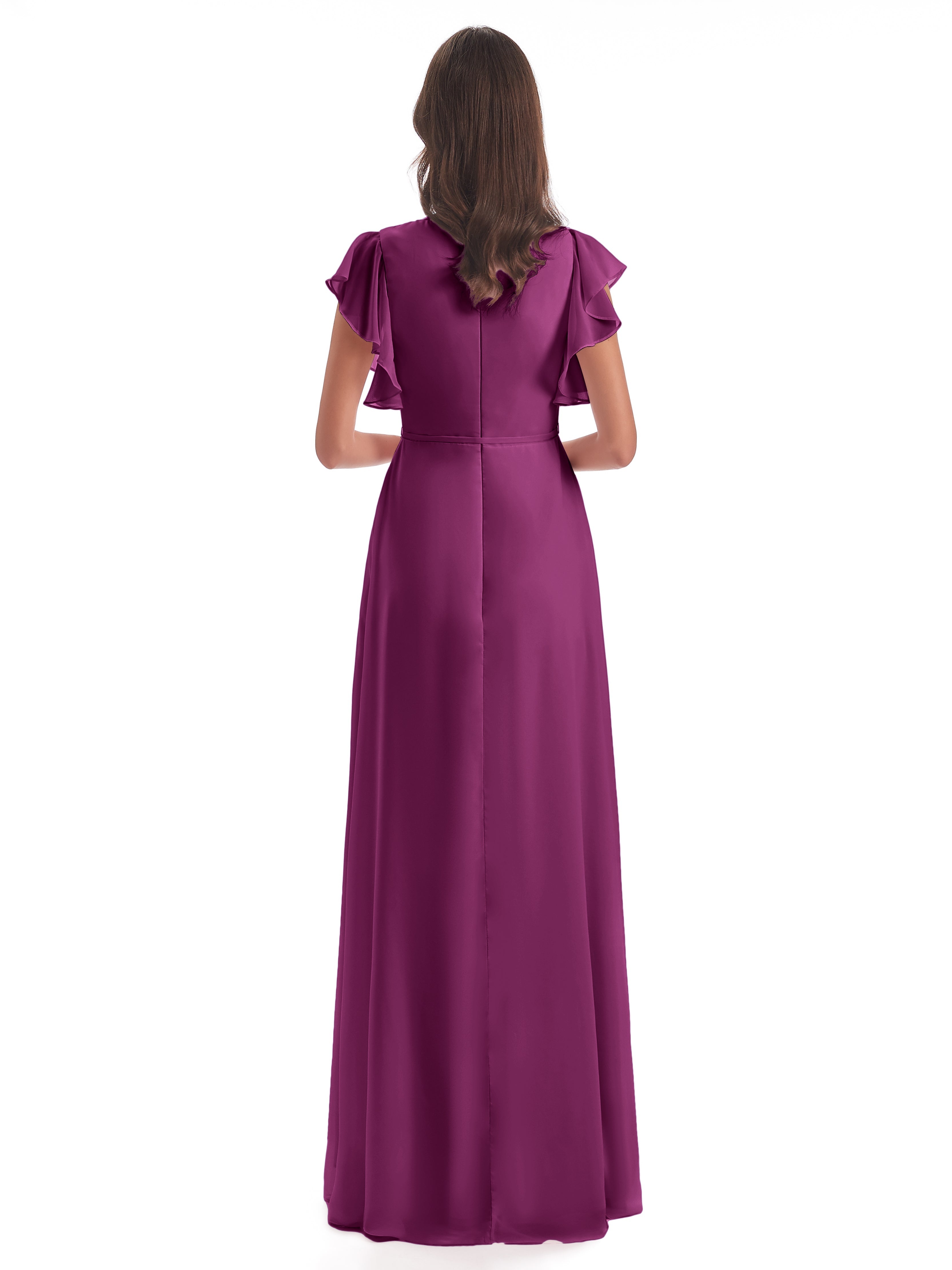 Robes De Demoiselle D'Honneur Orchidée Fendue Devant Col V Robes Demoiselle D'Honneur