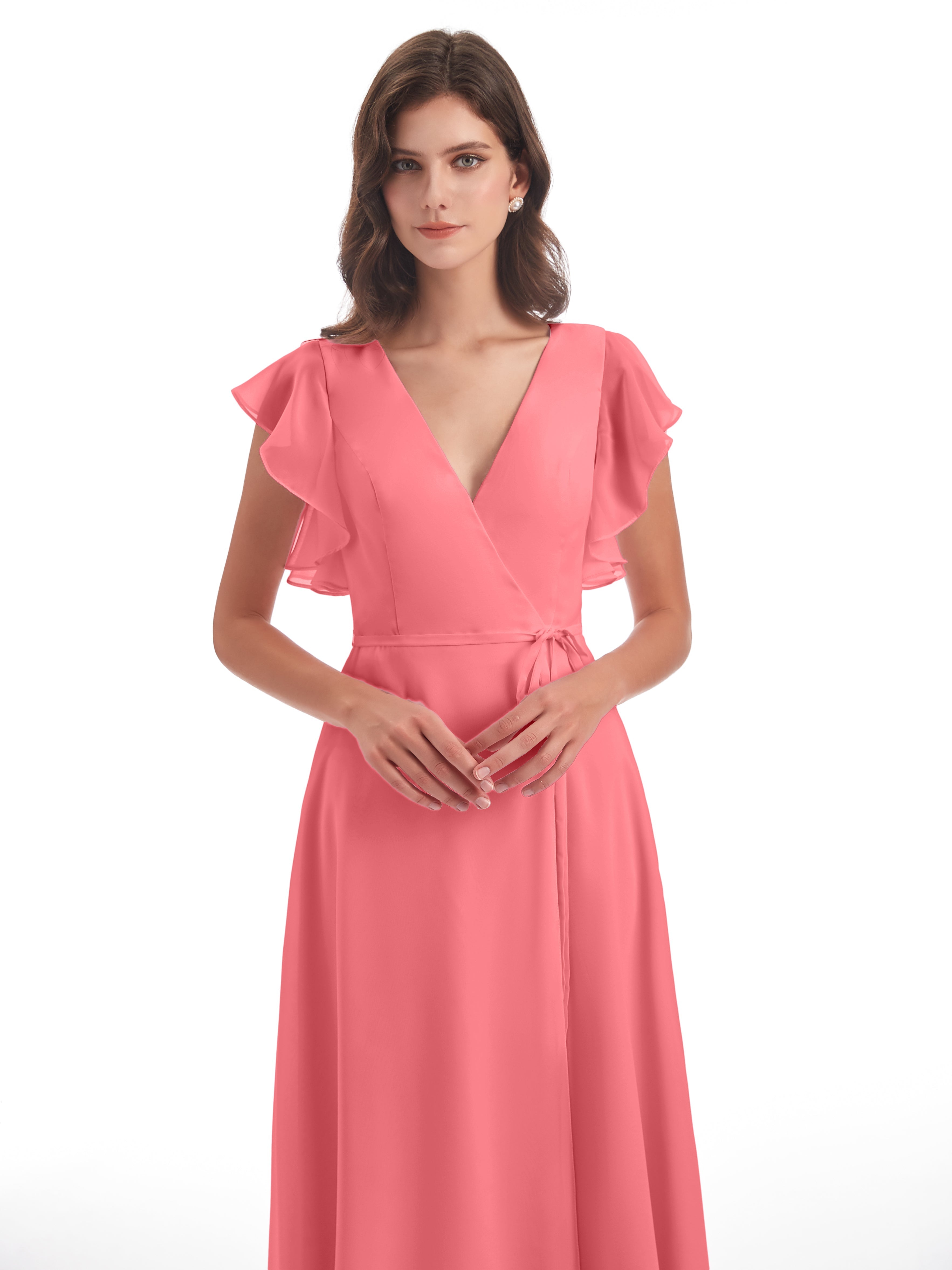 Robes De Demoiselle D'Honneur Pastèque Fendue Devant Col V Robes Demoiselle D'Honneur
