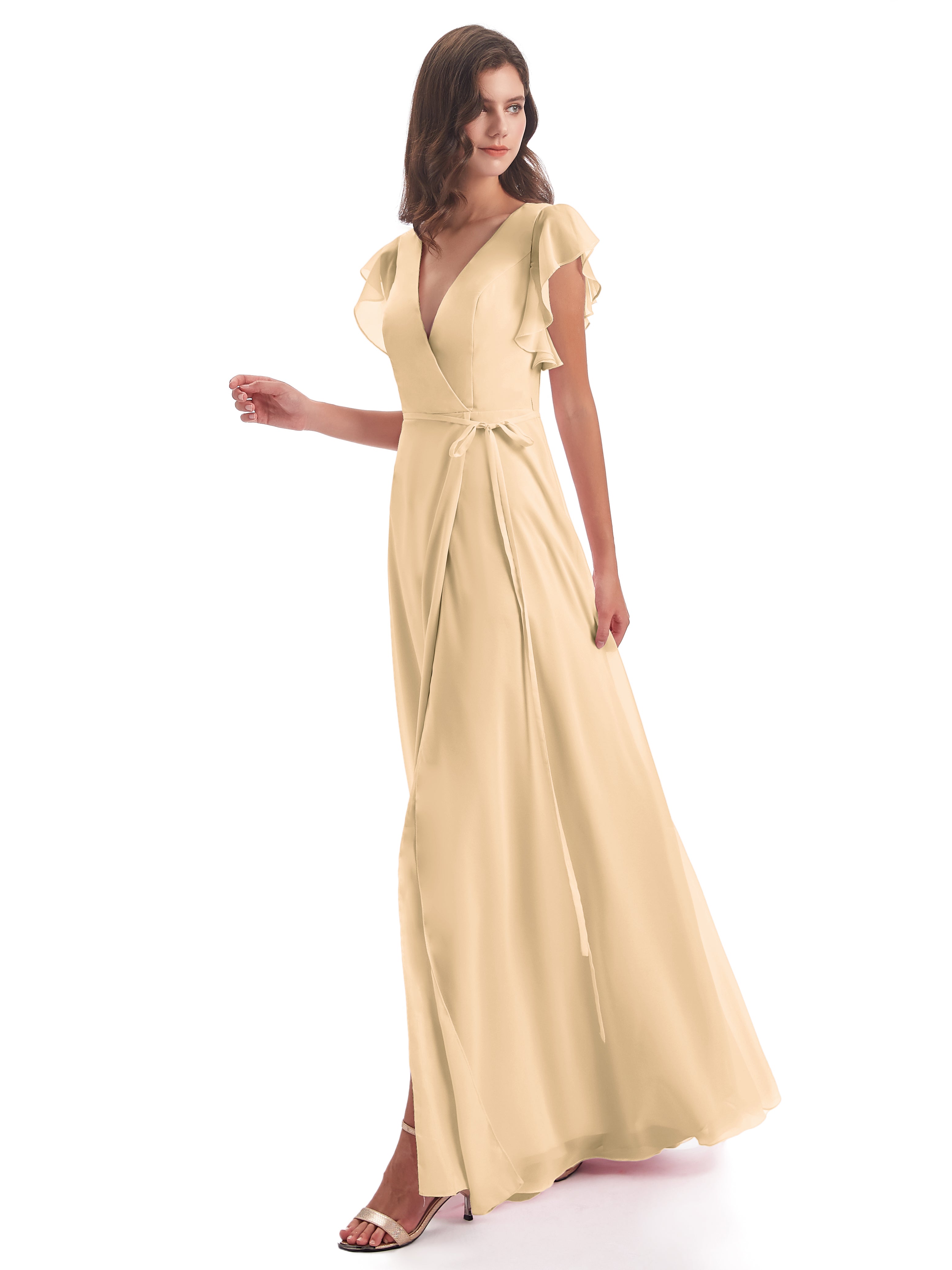 Robe Peche Demoiselle D Honneur Fendue Devant Col V Robes Demoiselle D'Honneur