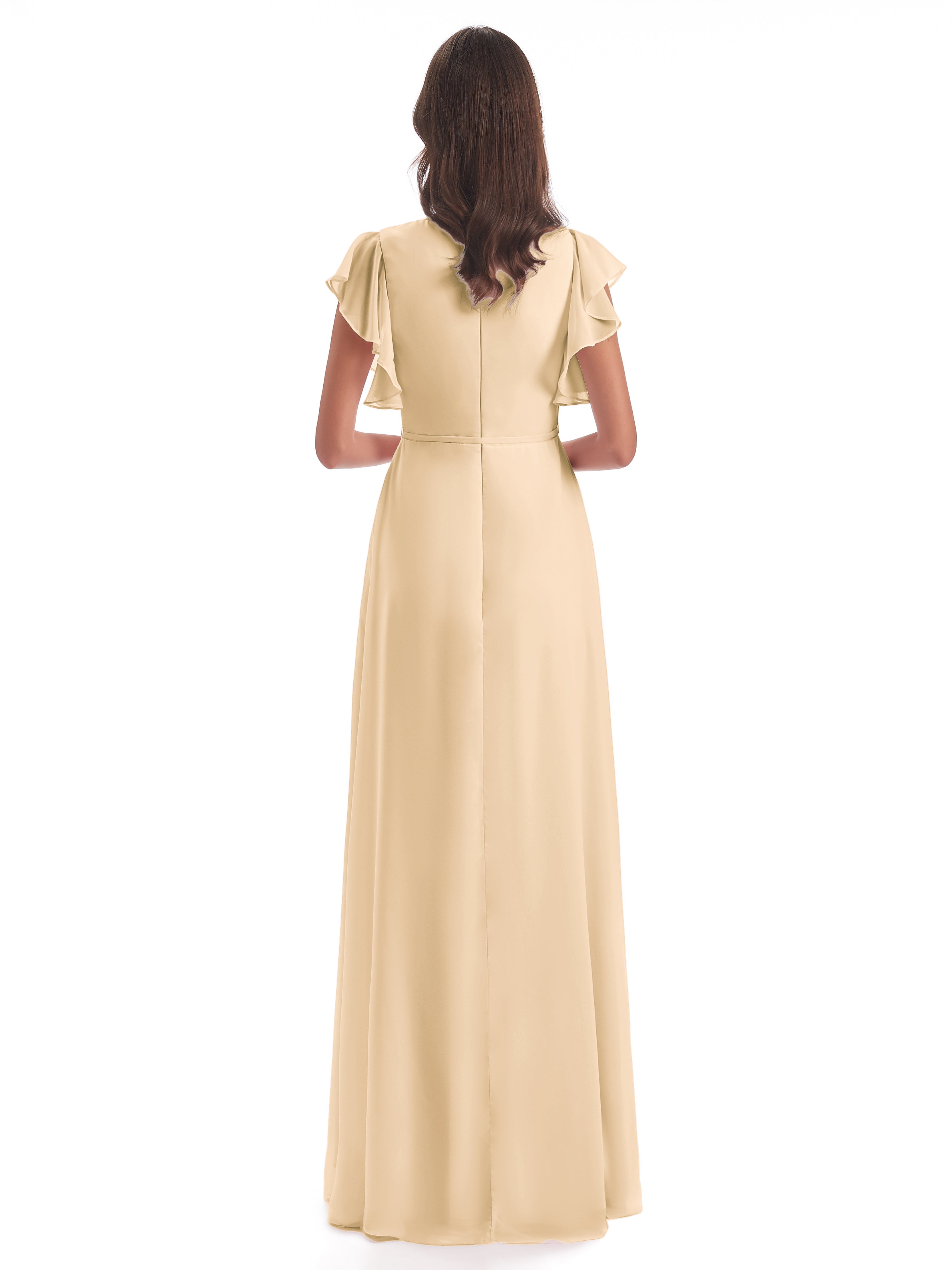 Robe Peche Demoiselle D Honneur Fendue Devant Col V Robes Demoiselle D'Honneur