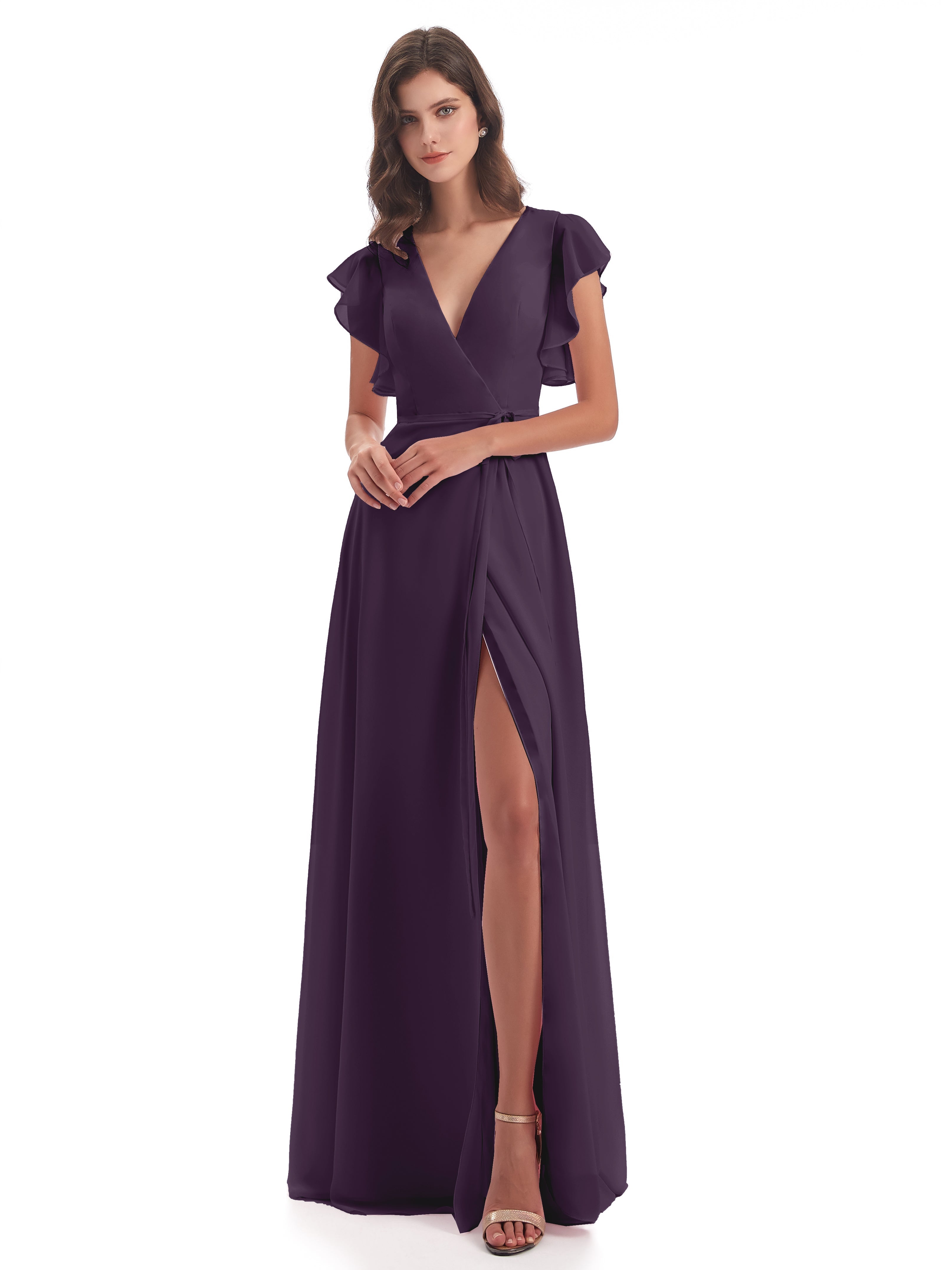 Robe Demoiselle D Honneur Plume Fendue Devant Col V Robes Demoiselle D'Honneur