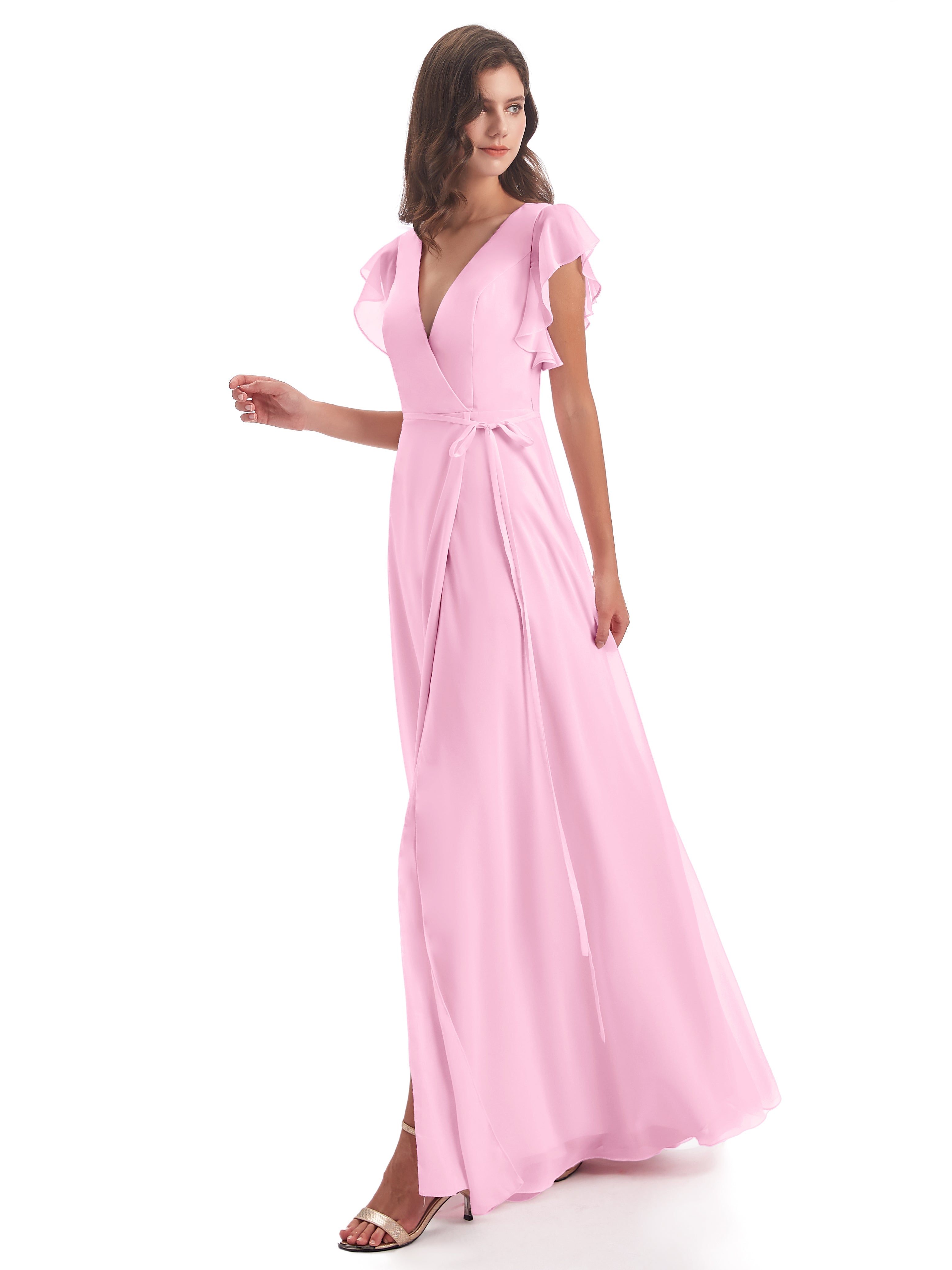 Robe Demoiselle D Honneur Rose Bonbon Fendue Devant Col V Robes Demoiselle D'Honneur