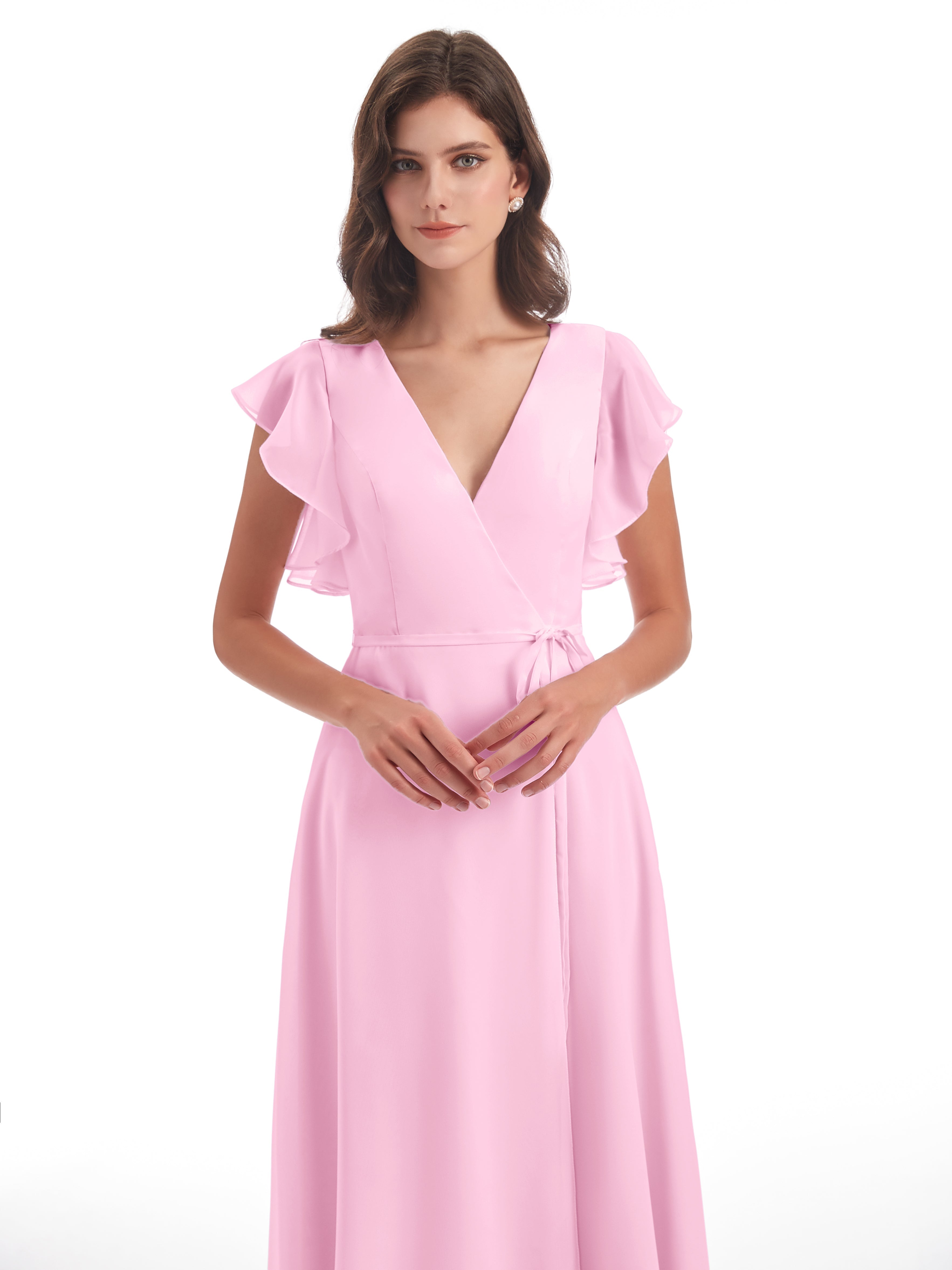 Robe Demoiselle D Honneur Rose Bonbon Fendue Devant Col V Robes Demoiselle D'Honneur