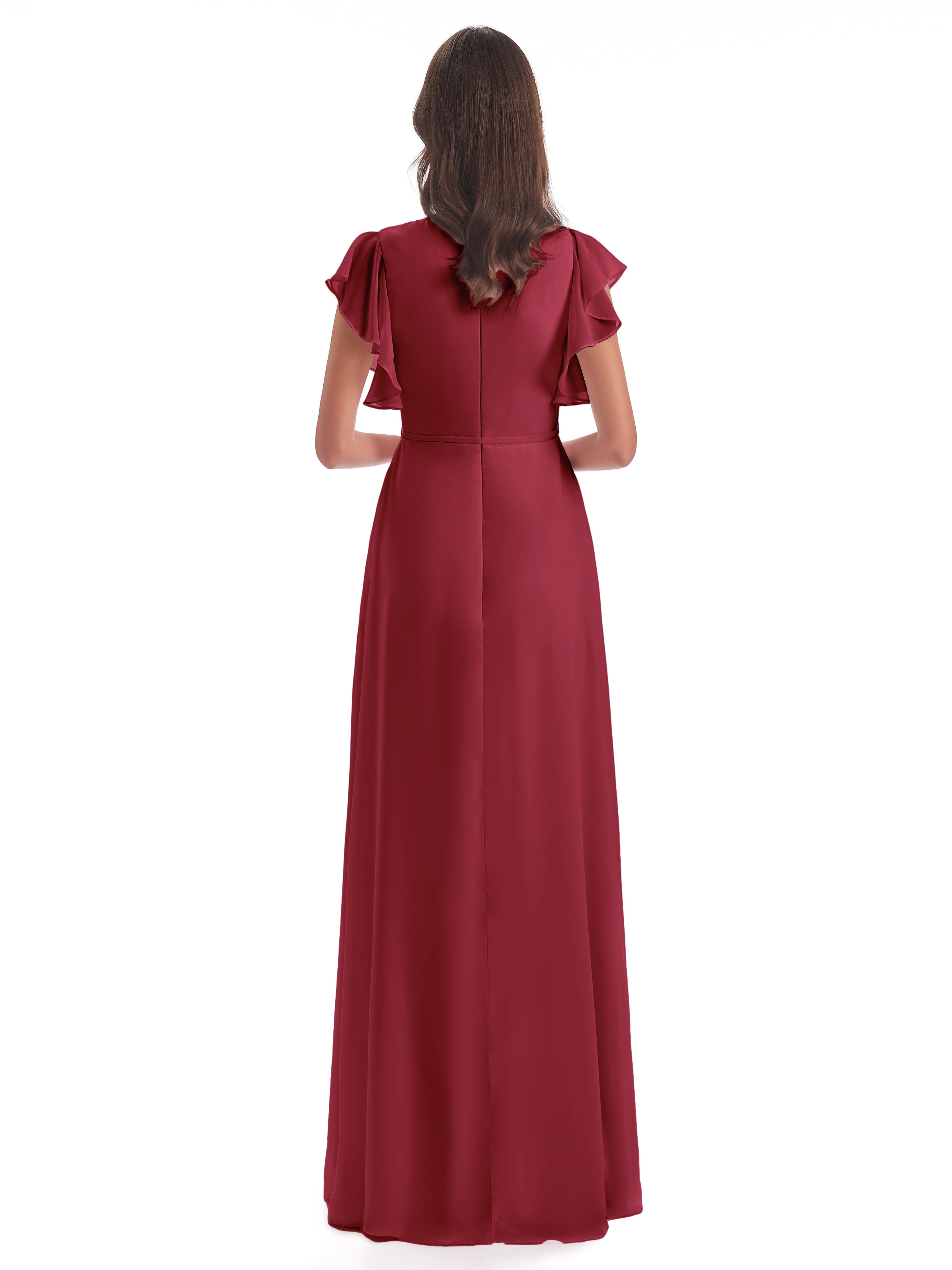 Robes De Demoiselle D'Honneur Rose Cannelle Fendue Devant Col V Robes Demoiselle D'Honneur