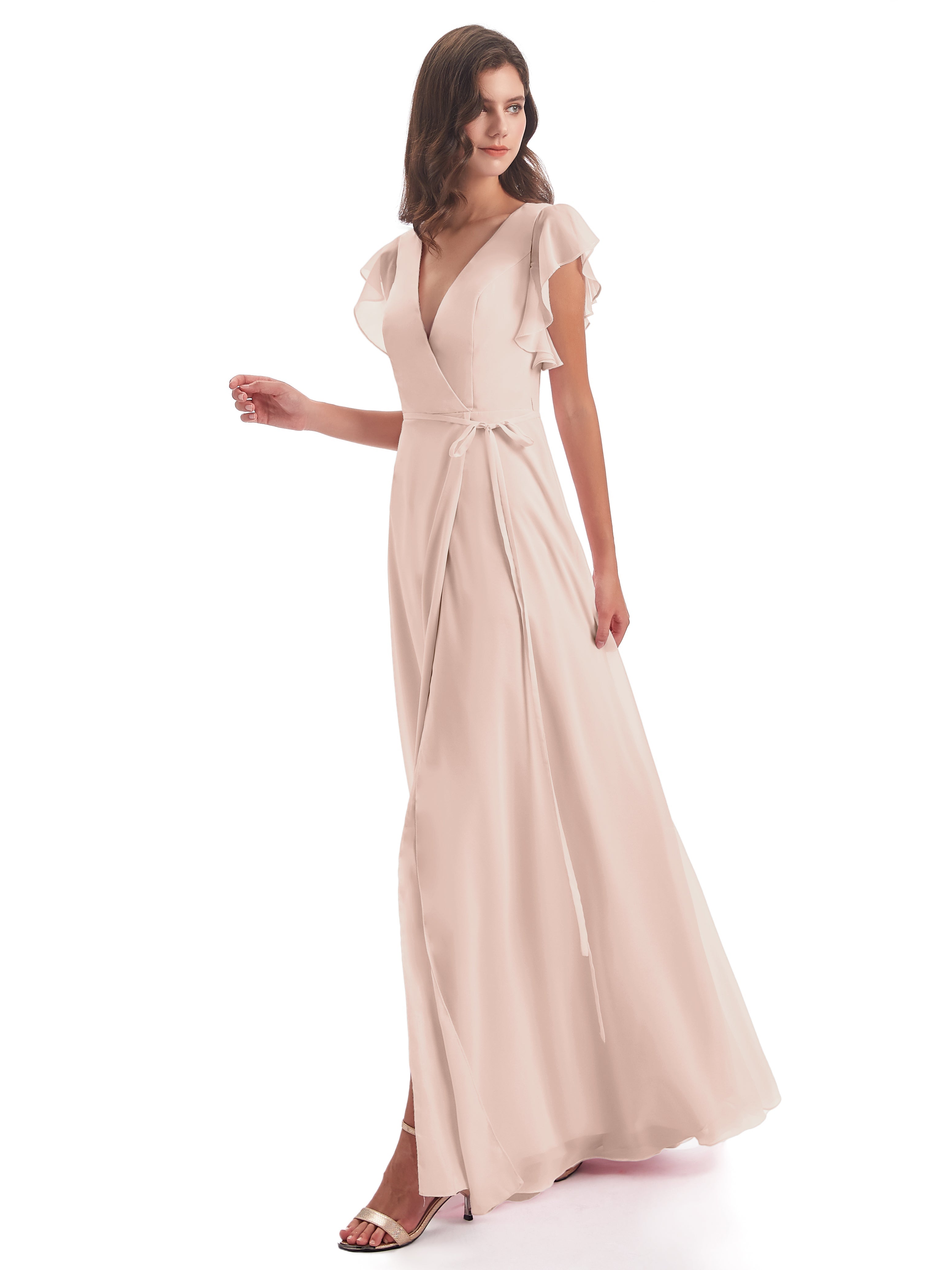 Robe Demoiselle D Honneur Rose Perle Fendue Devant Col V Robes Demoiselle D'Honneur