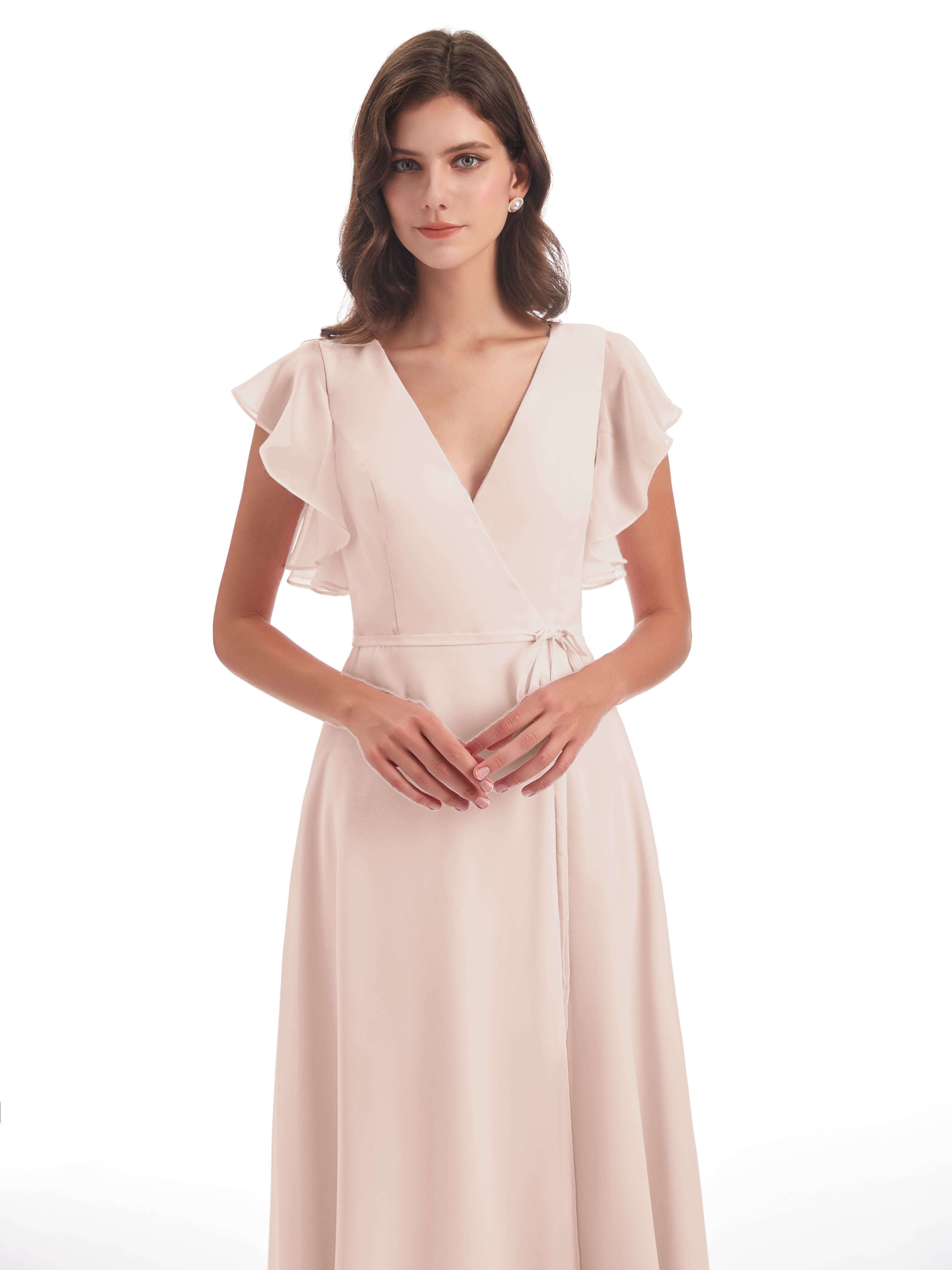 Robe Demoiselle D Honneur Rose Perle Fendue Devant Col V Robes Demoiselle D'Honneur