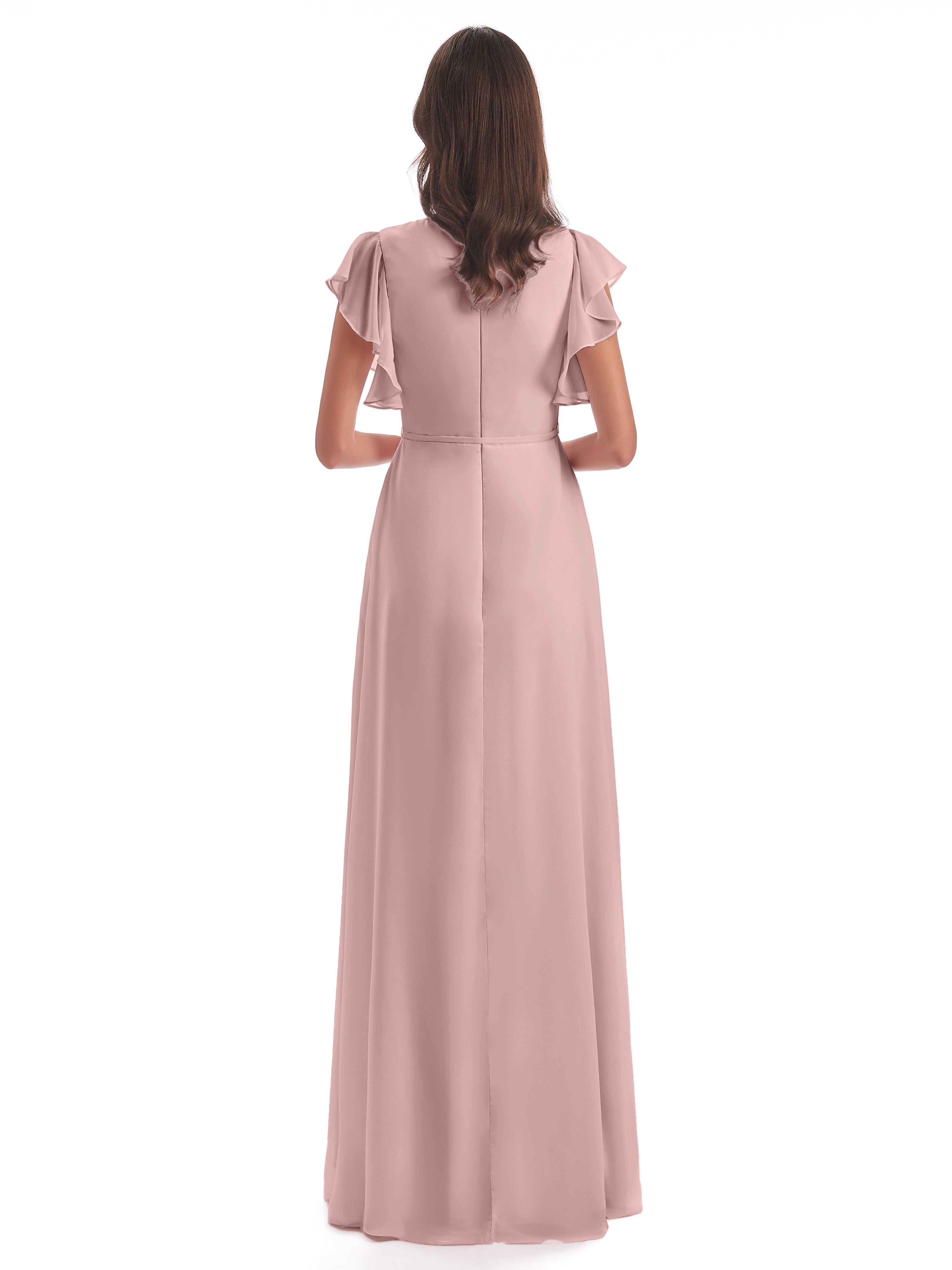 Robe Demoiselle D Honneur Rose Poudree Fendue Devant Col V Robes Demoiselle D'Honneur
