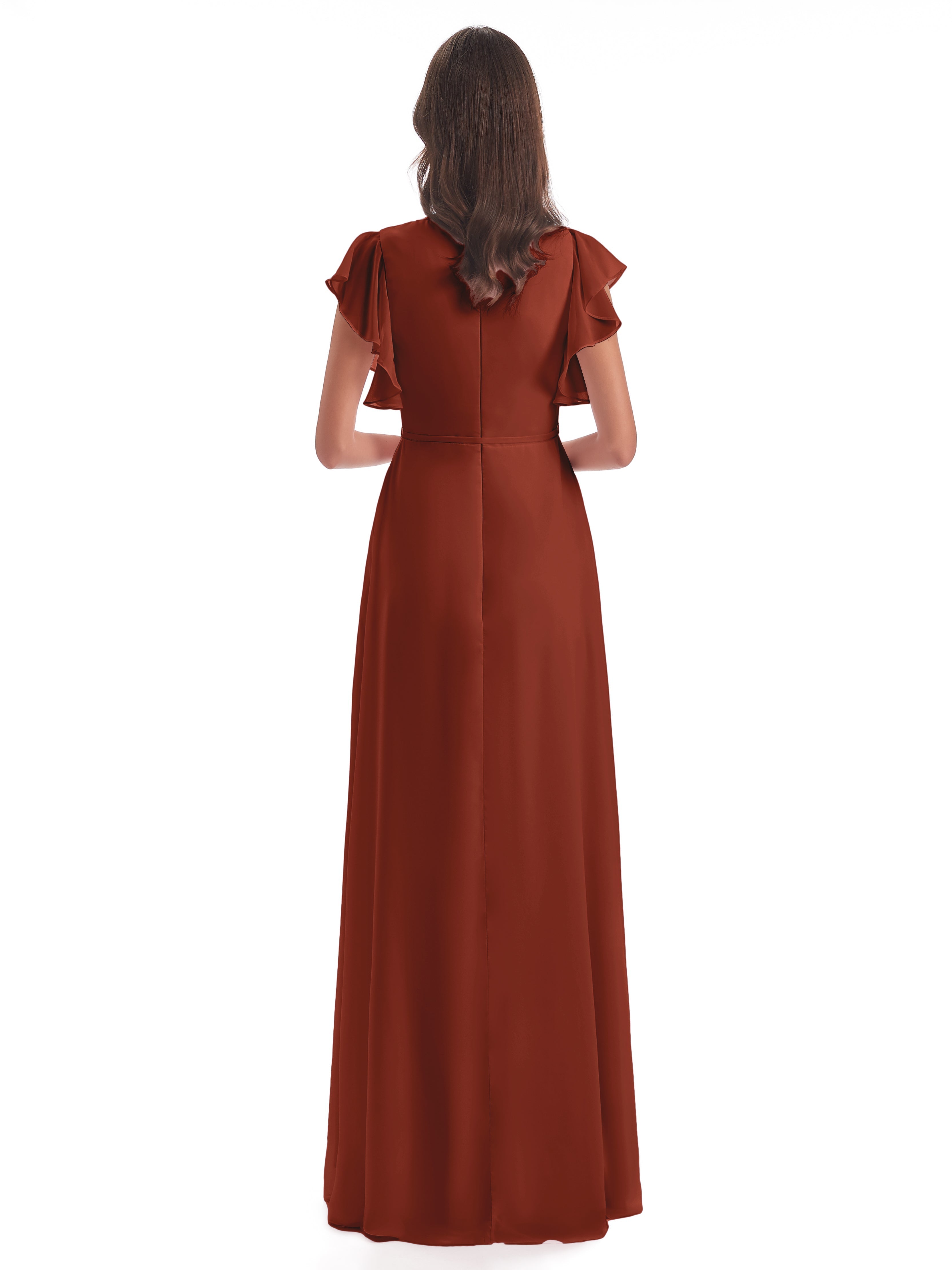 Robe De Demoiselle D'Honneur Rouille Fendue Devant Col V Robes Demoiselle D'Honneur