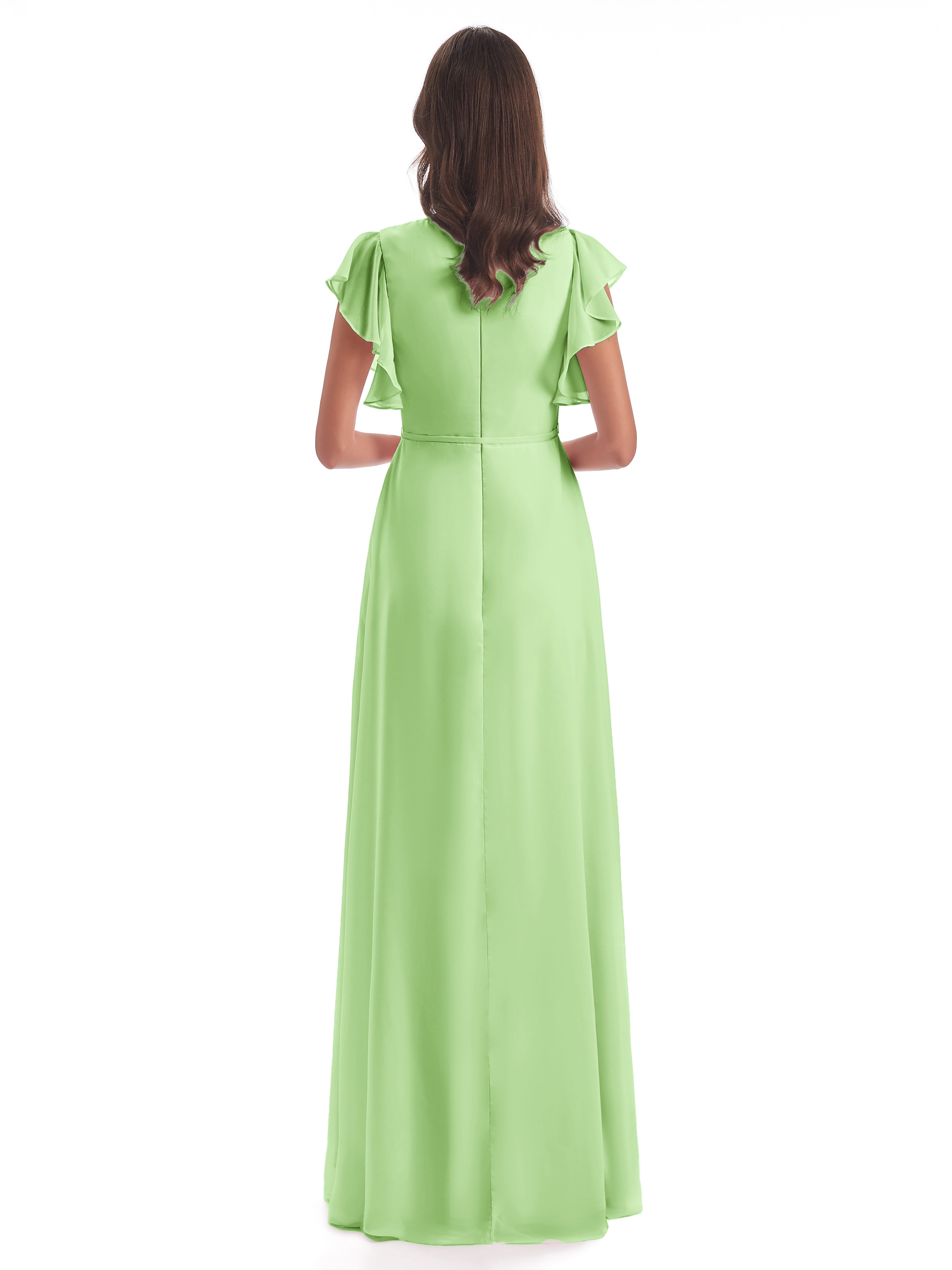 Robe Longue Demoiselle D Honneur Vert Sauge Fendue Devant Col V Robes Demoiselle D'Honneur