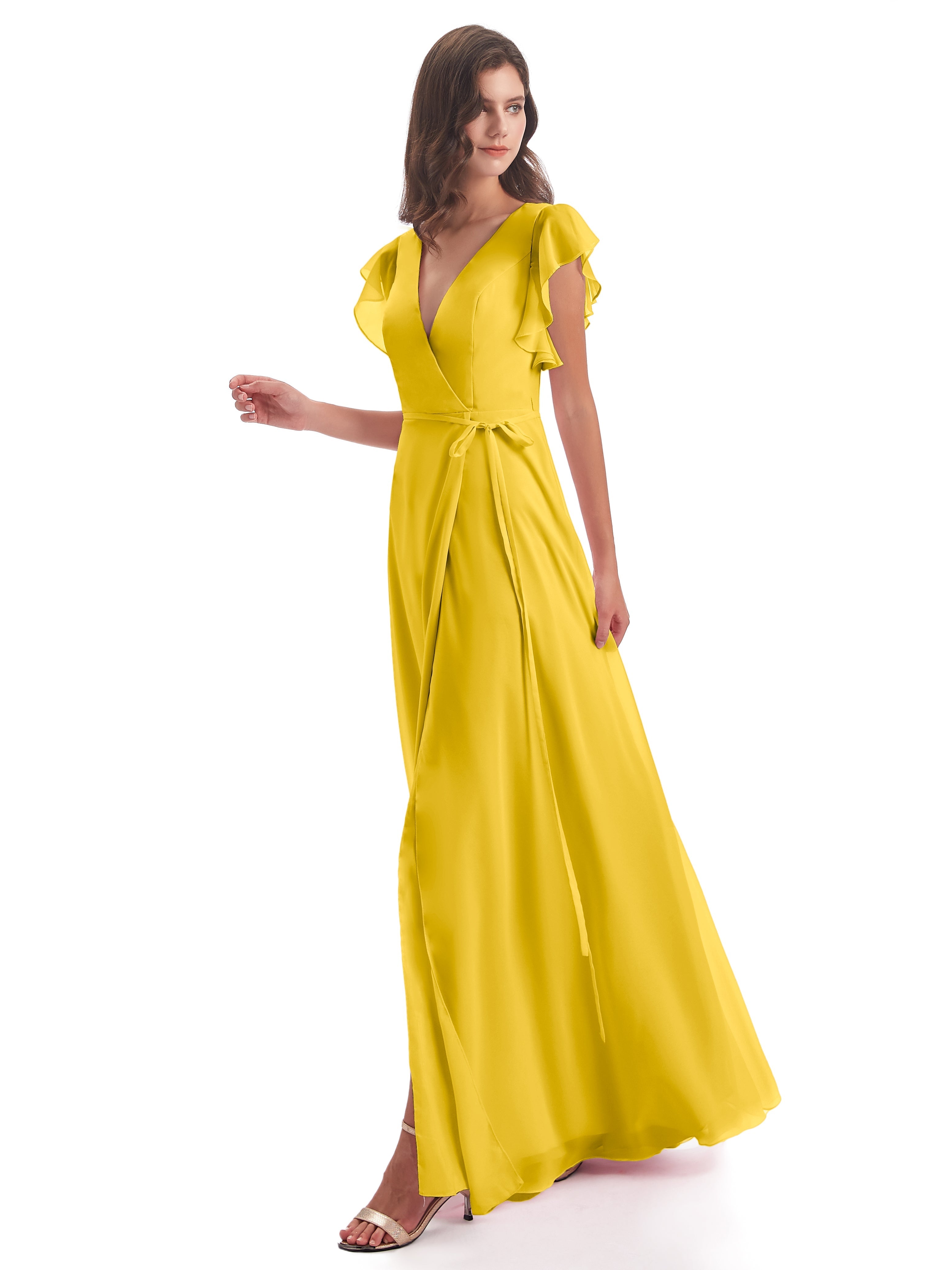 Robe De Demoiselle D'Honneur Souci Fendue Devant Col V Robes Demoiselle D'Honneur