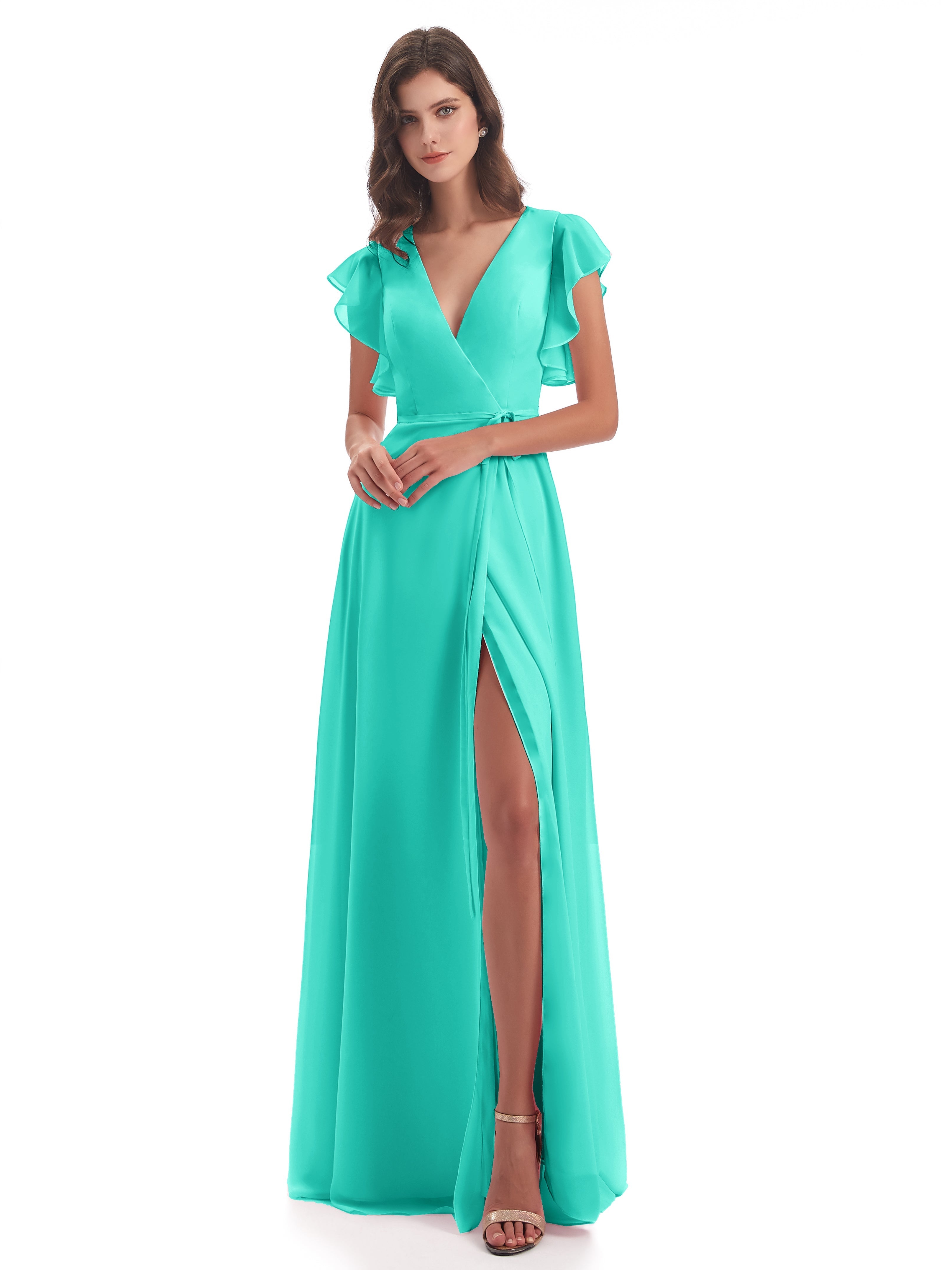 Robes De Demoiselle D'Honneur Spa Fendue Devant Col V Robes Demoiselle D'Honneur