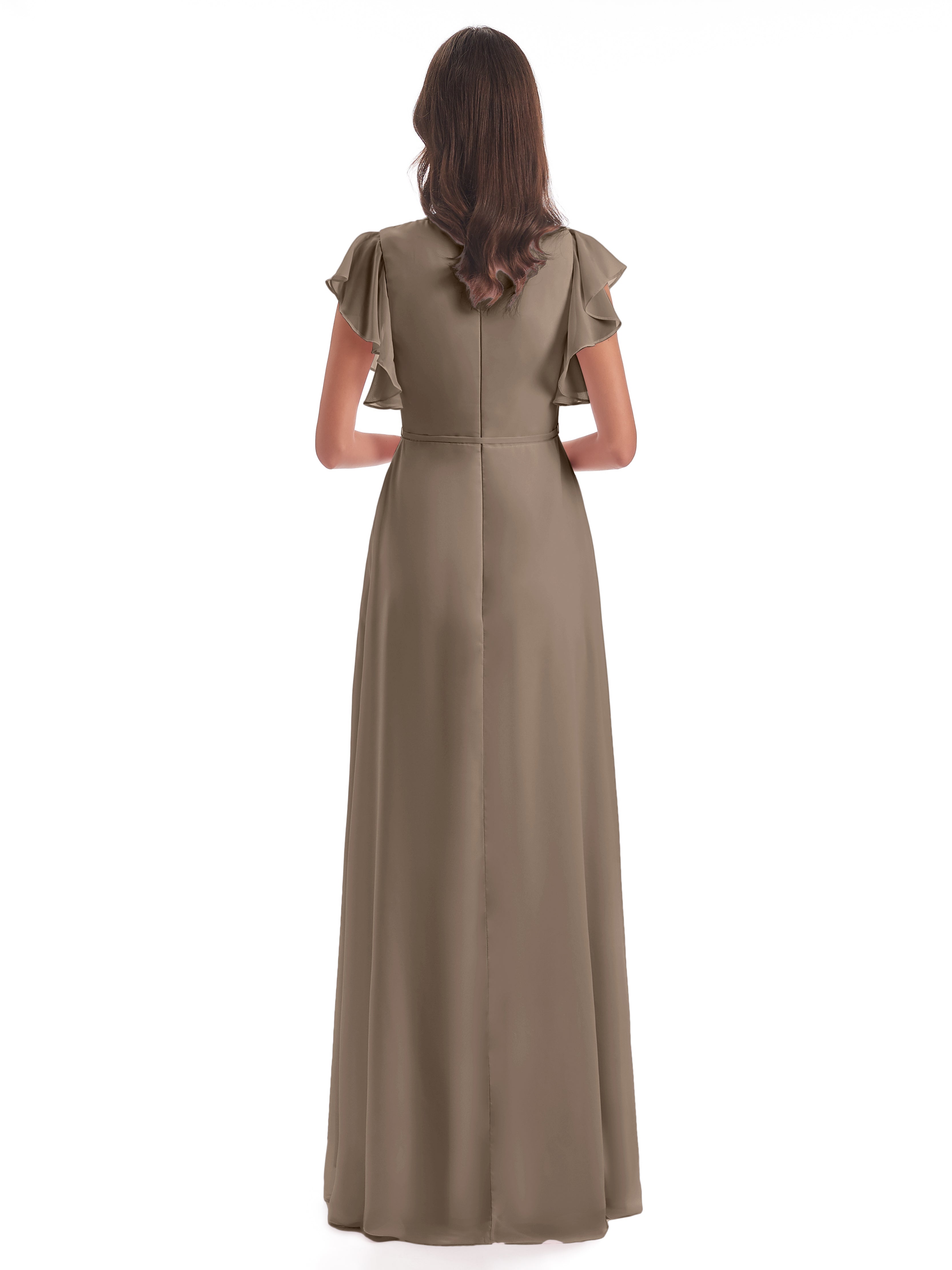 Robe Demoiselle D Honneur Taupe Fendue Devant Col V Robes Demoiselle D'Honneur